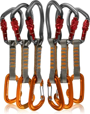 Fusion Climb 6-Pack 11cm Quickdraw Set with Techno Wave Screw Gate Carabineer, Burgundy/Orange
