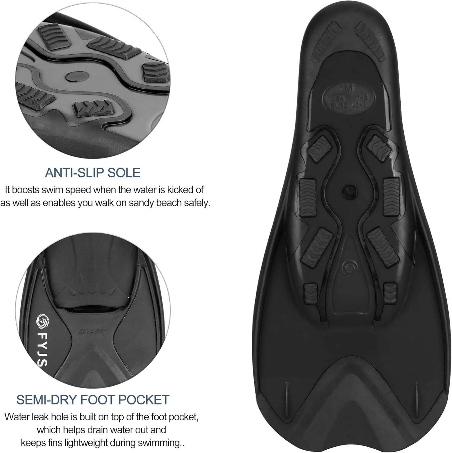 FYJS Short Swim Fins with Comfortable Full Foot Pocket Travel-Size for Snorkeling and Scuba Diving