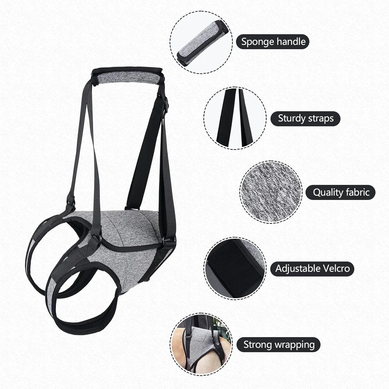 GabeFish Dog Leg Support for Back Legs, Adjustable Lift Harness for Dog, Breathable Dog Sling for Rear Legs Grey X-Large
