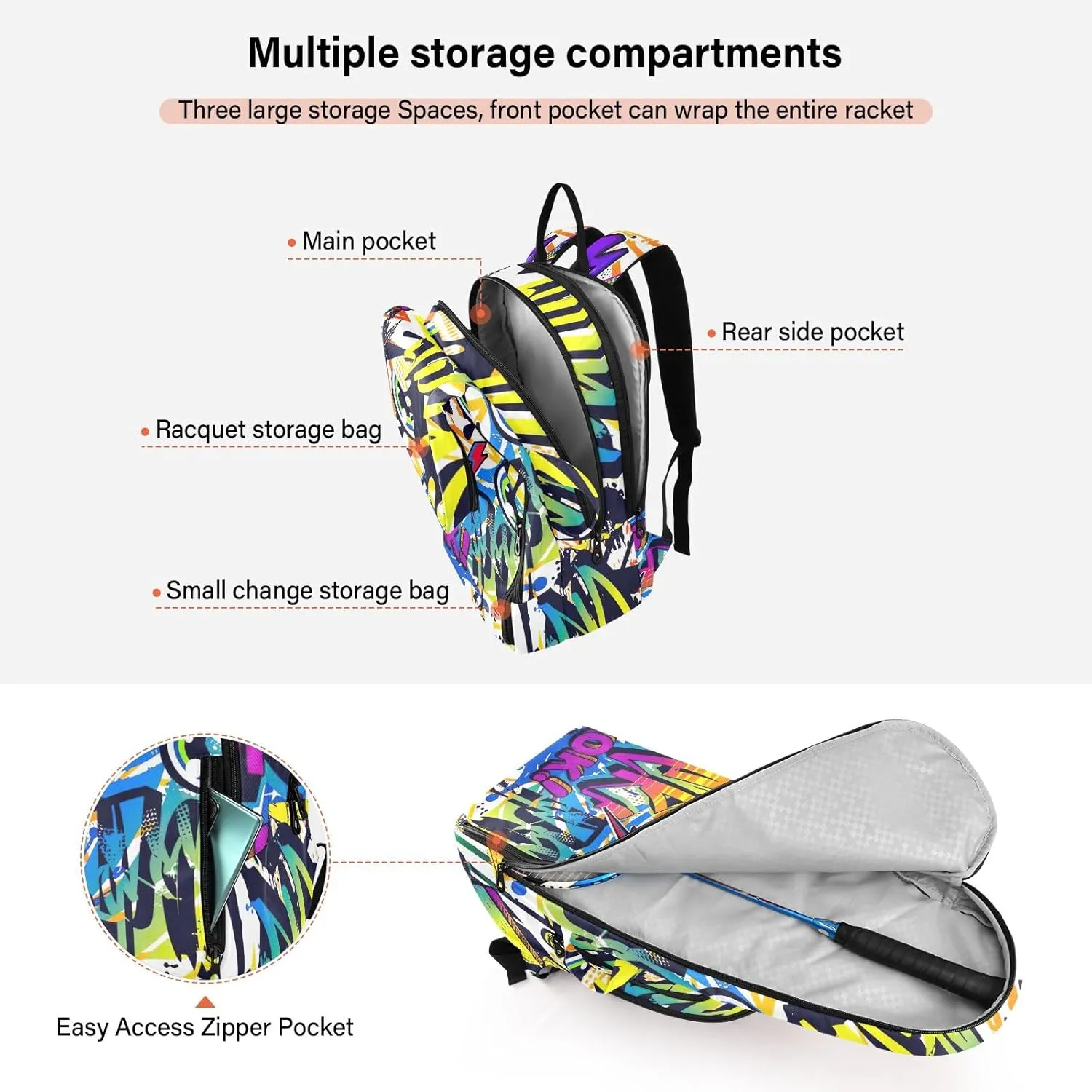 GAIGEO Abstract Waves Blue Sports Bag, Expandable Tennis Stuff, Sandwich Mesh Back, Breathable not Stuffy