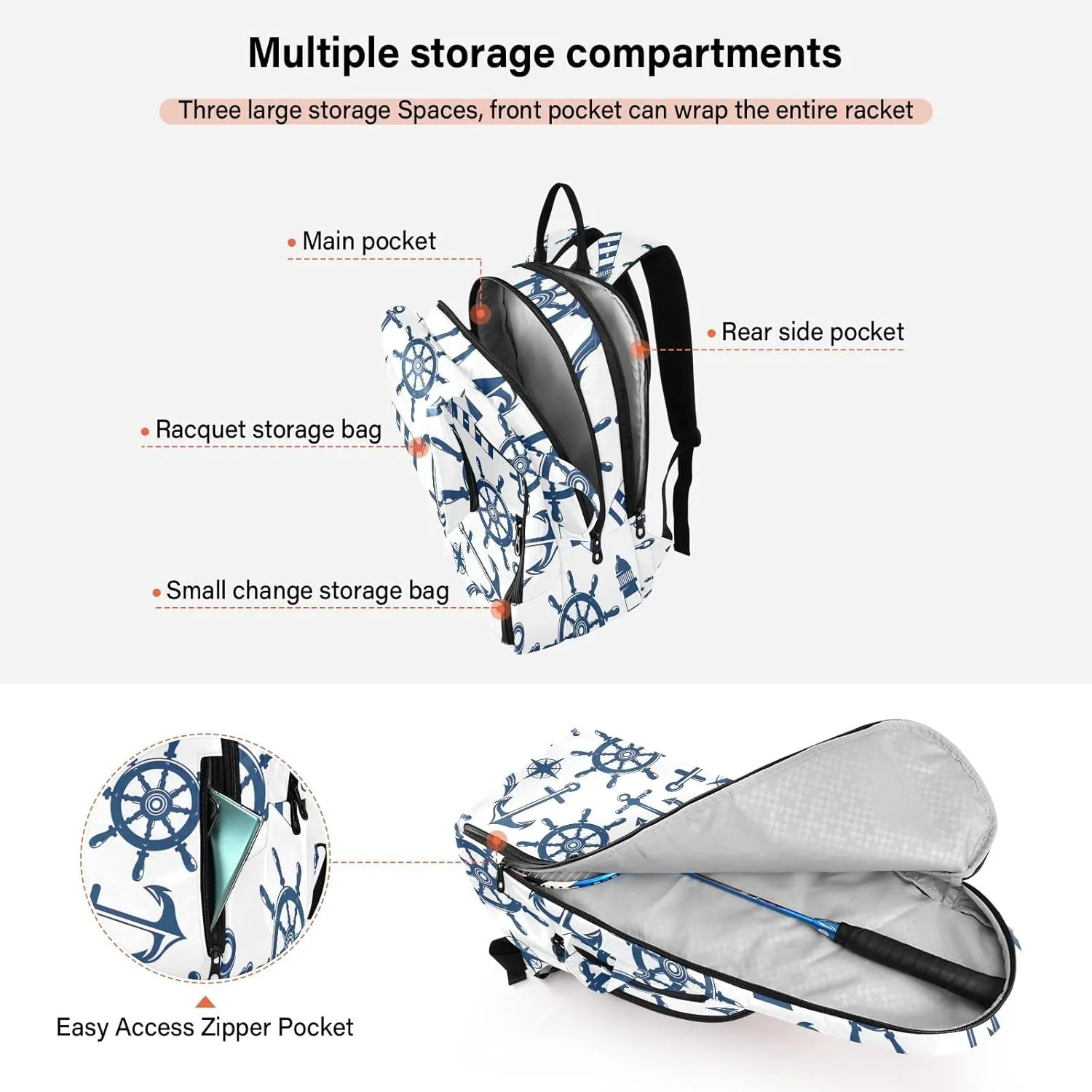 GAIGEO Abstract Waves Blue Sports Bag, Expandable Tennis Stuff, Sandwich Mesh Back, Breathable not Stuffy