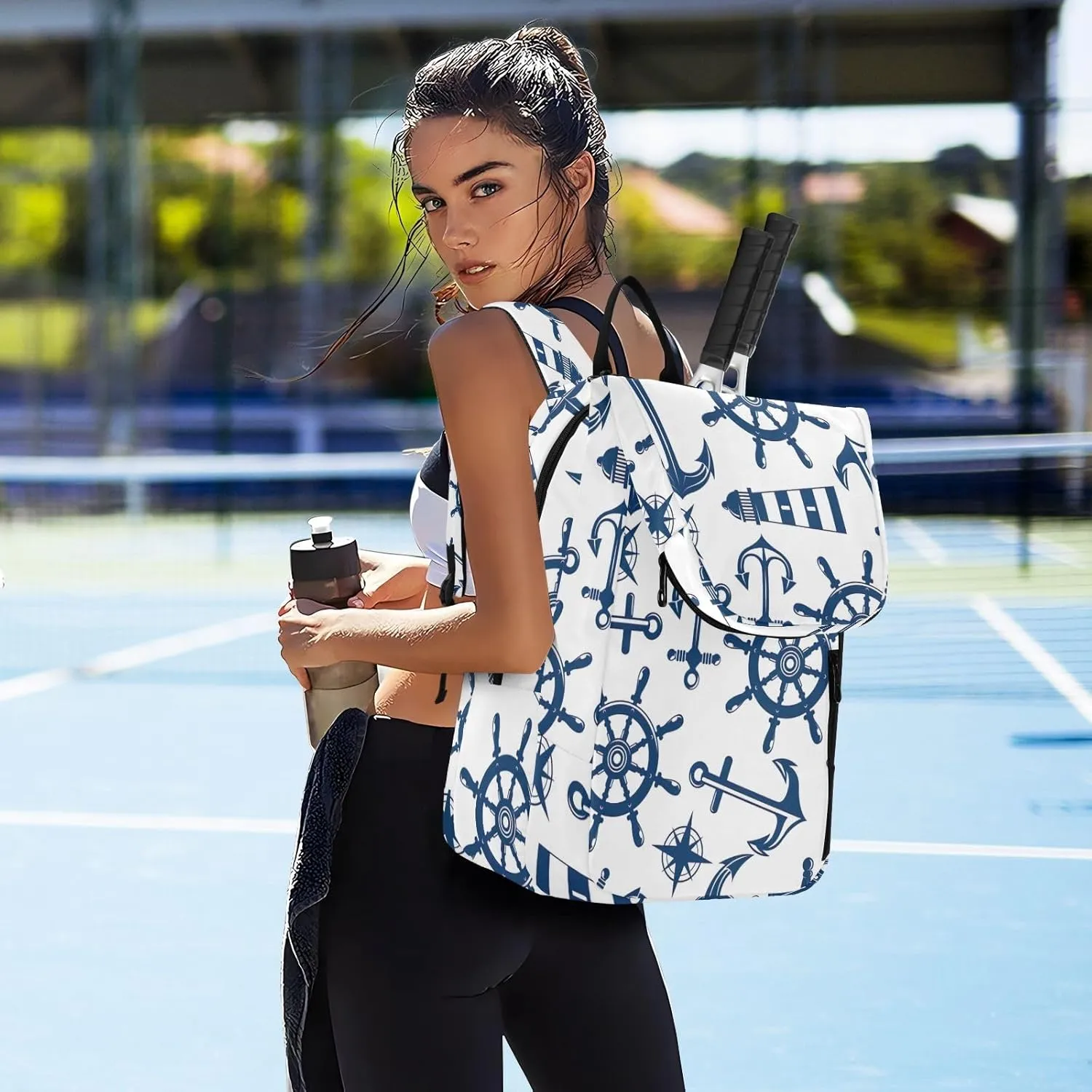 GAIGEO Abstract Waves Blue Sports Bag, Expandable Tennis Stuff, Sandwich Mesh Back, Breathable not Stuffy
