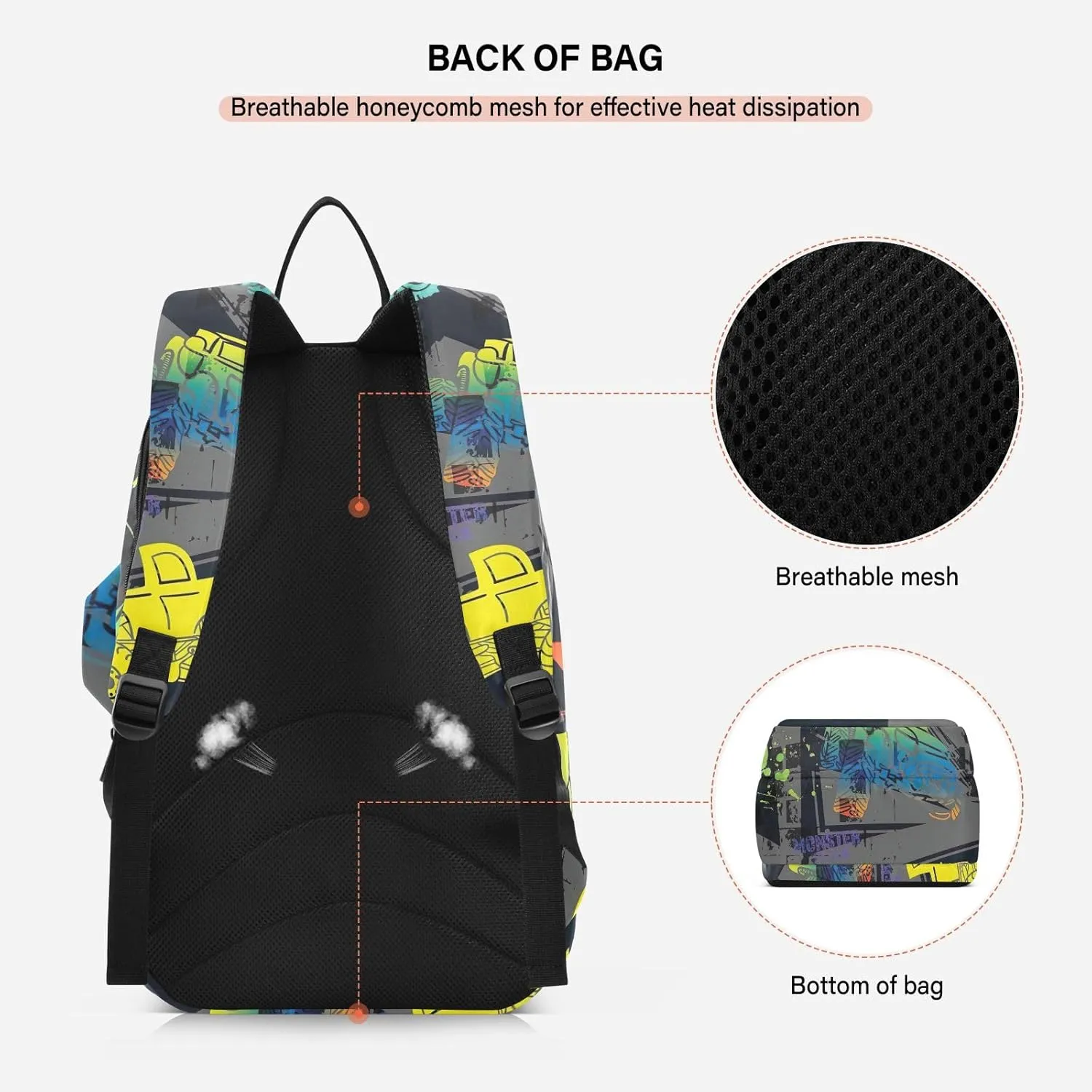 GAIGEO Cool Street Basketball Grey Tennis Backpack, Expandable Tennis Bag 2 Rackets, Sandwich Mesh Back, Breathable not Stuffy