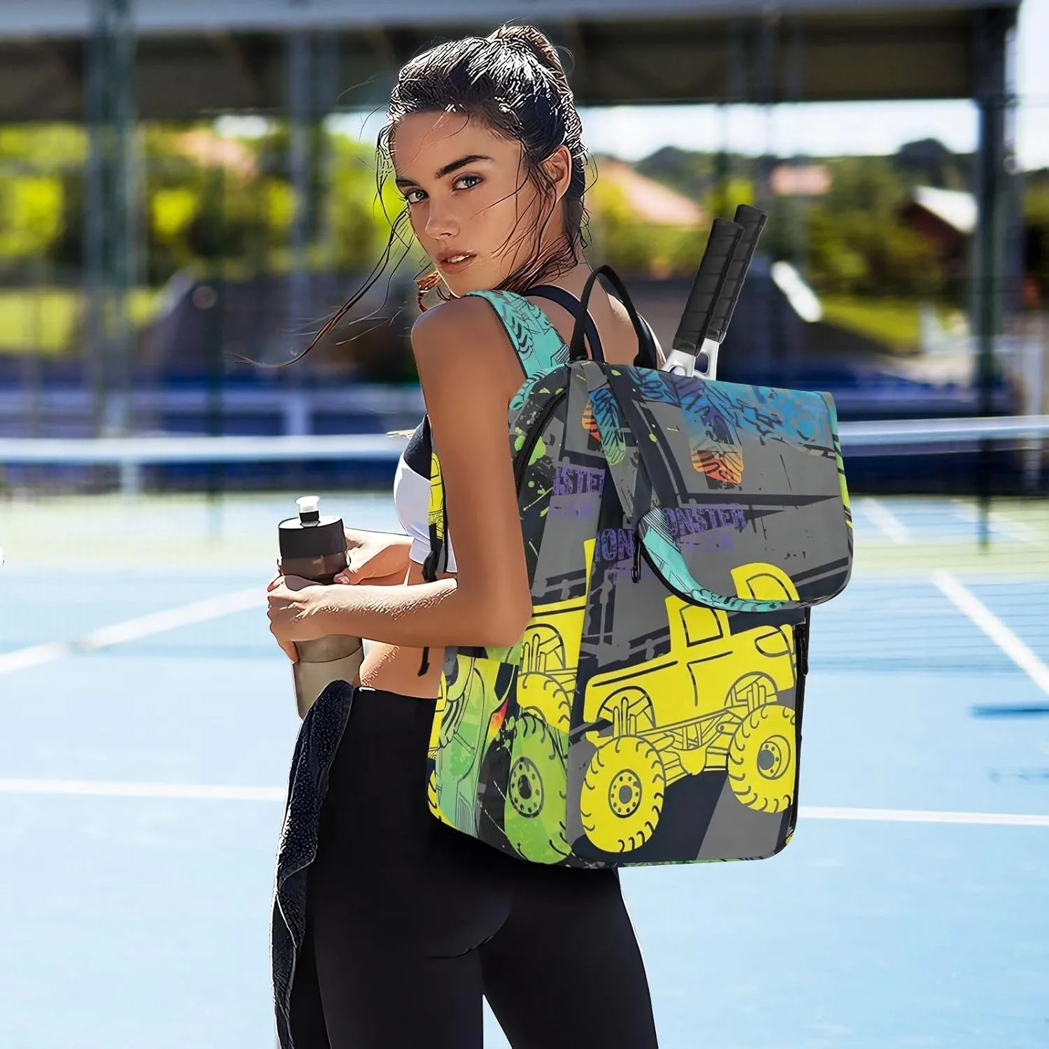 GAIGEO Cool Street Basketball Grey Tennis Backpack, Expandable Tennis Bag 2 Rackets, Sandwich Mesh Back, Breathable not Stuffy