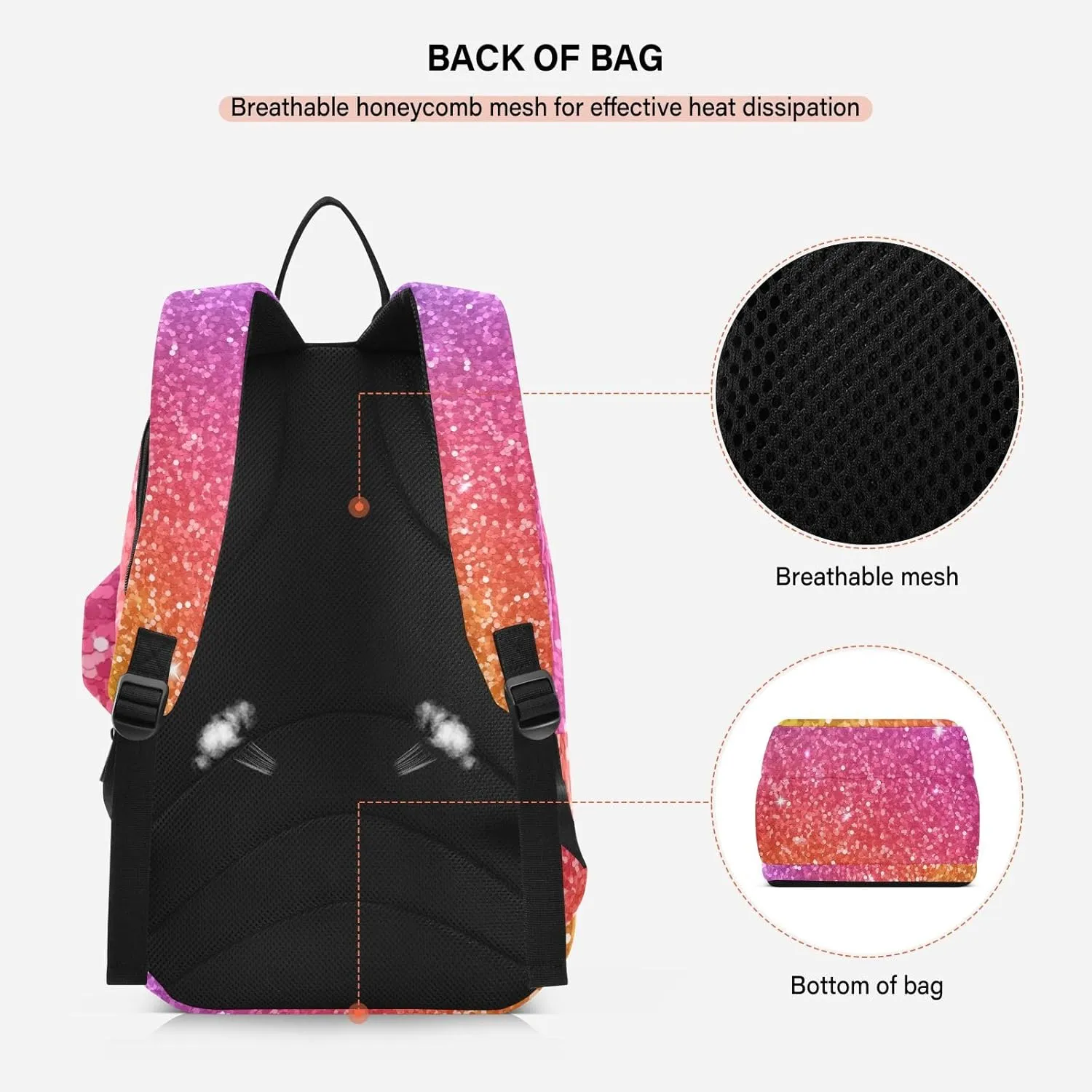 GAIGEO Red Polka Dot Black Tennis Racket Backpack, Expandable Tennis Stuff, Sandwich Mesh Back, Breathable and not Stuffy