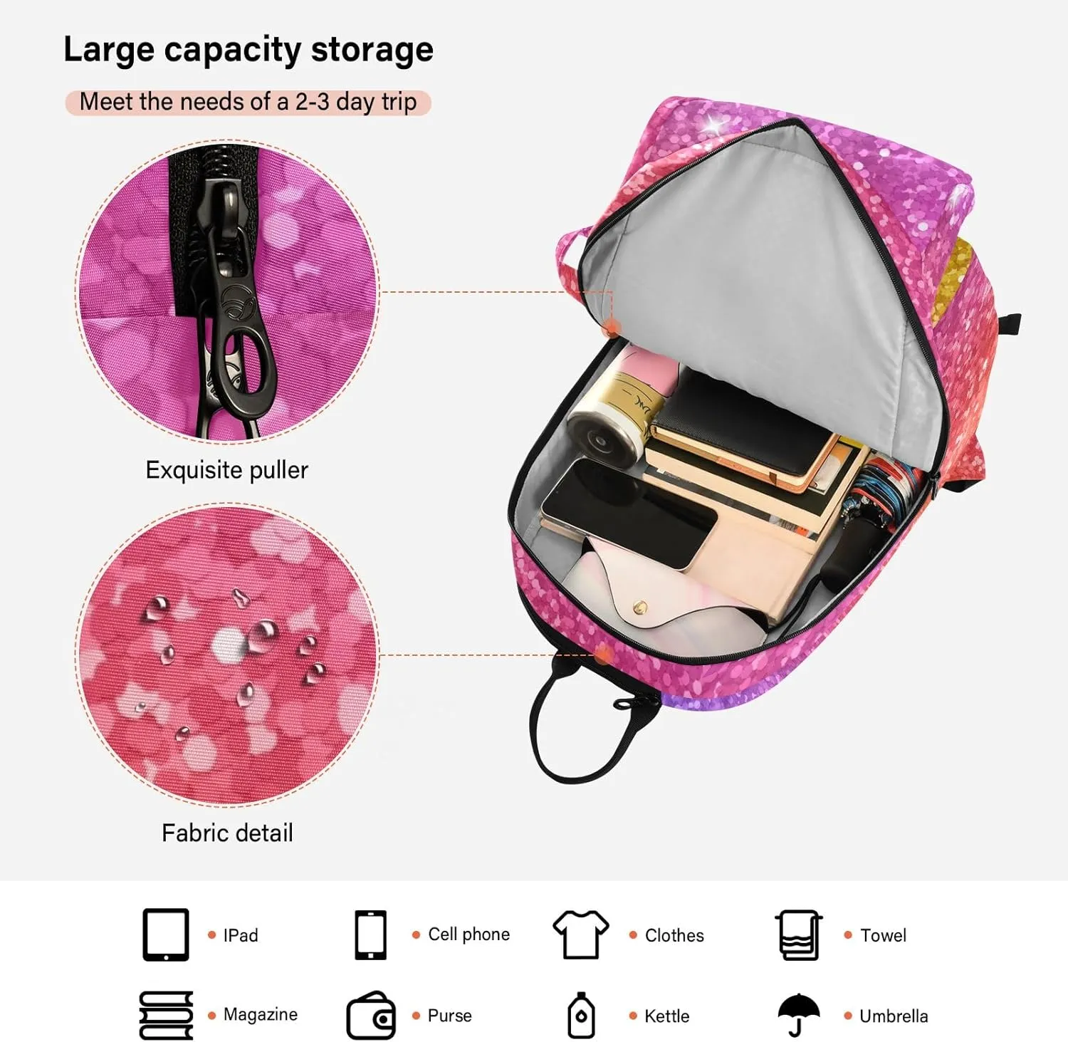 GAIGEO Red Polka Dot Black Tennis Racket Backpack, Expandable Tennis Stuff, Sandwich Mesh Back, Breathable and not Stuffy