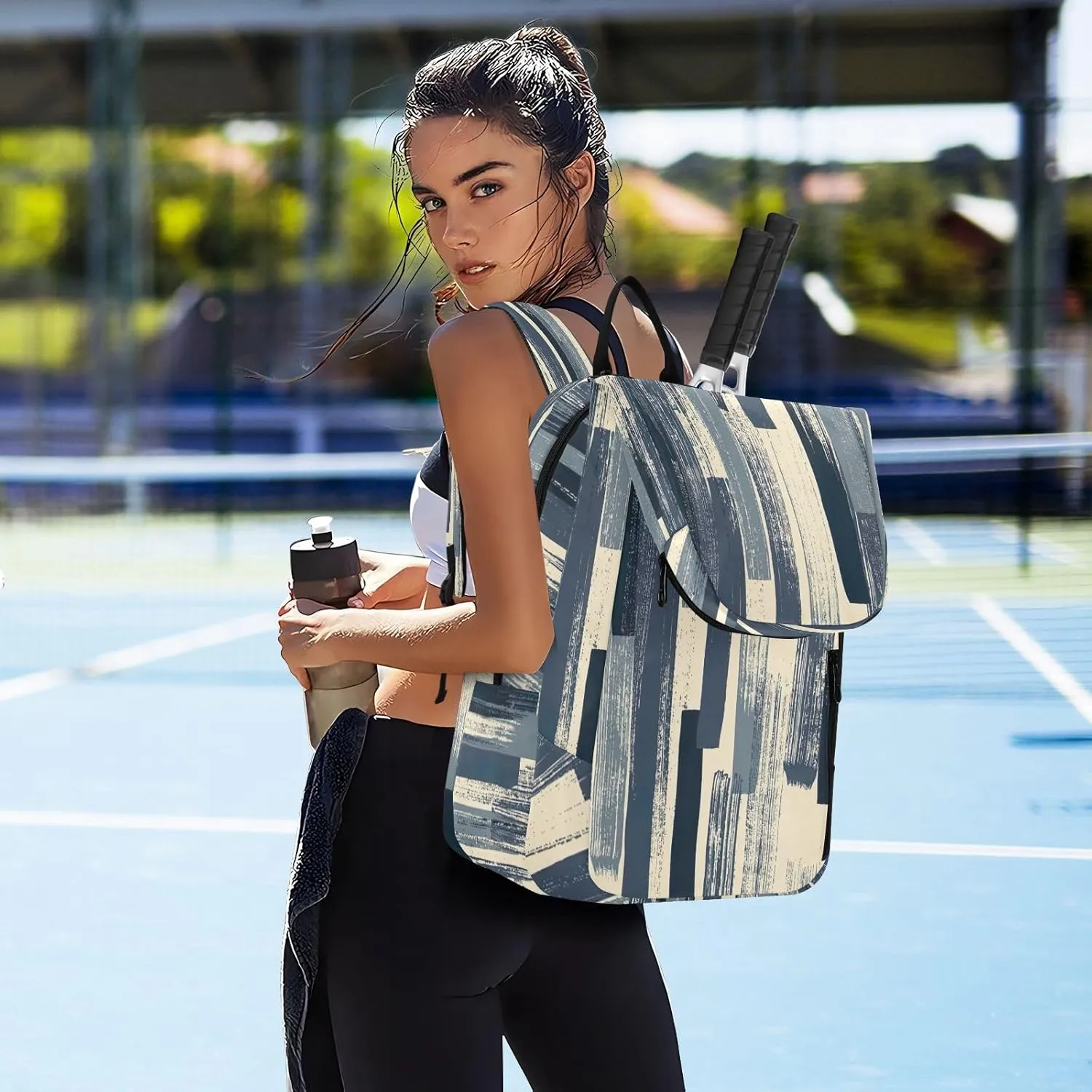 GAIGEO Teal Dragonflies Dark Tennis Backpack, Large Capacity Tennis Racket Bag, Various Storage Methods