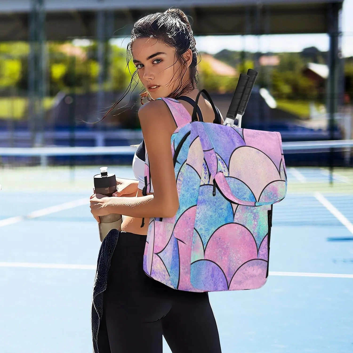 GAIGEO Teal Dragonflies Dark Tennis Backpack, Large Capacity Tennis Racket Bag, Various Storage Methods