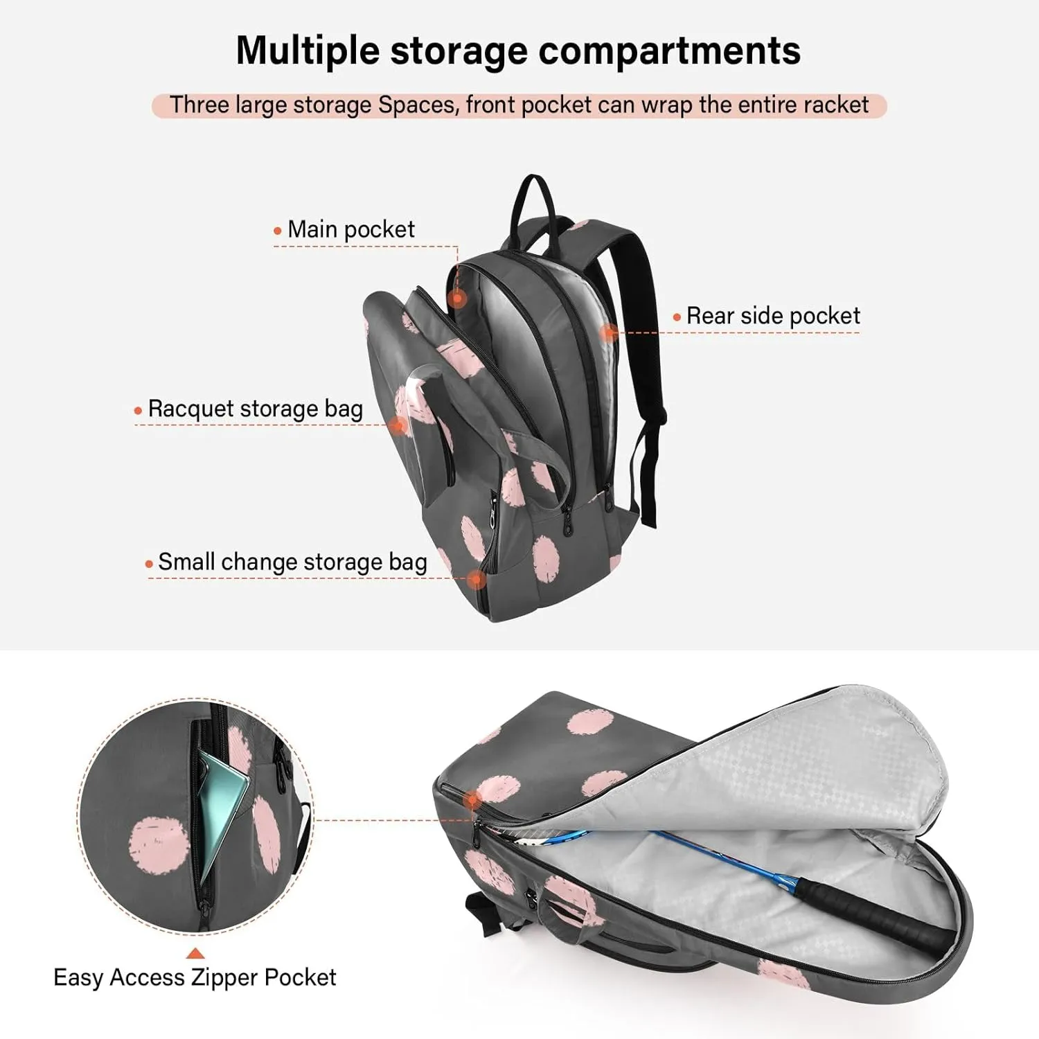 GAIGEO Yellow Amethyst Gradient Ombre Racket Bag, Multilayer Design Tennis Ball Bag, Sports and Daily Use