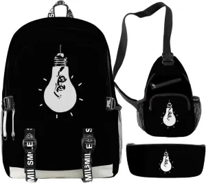 Game Omori Merch Backpack Three-piece Sets Casual Fashion Kpop Bags Travel Daypacks (Black-Three Suit)