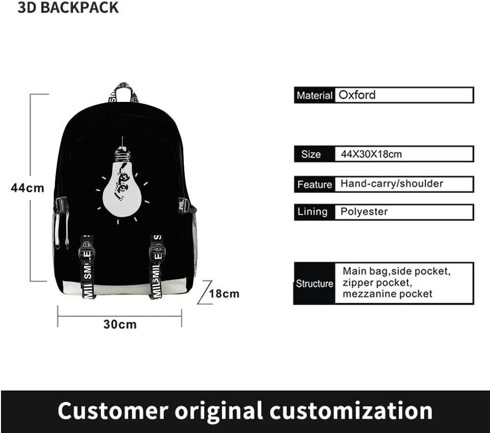 Game Omori Merch Backpack Three-piece Sets Casual Fashion Kpop Bags Travel Daypacks (Black-Three Suit)