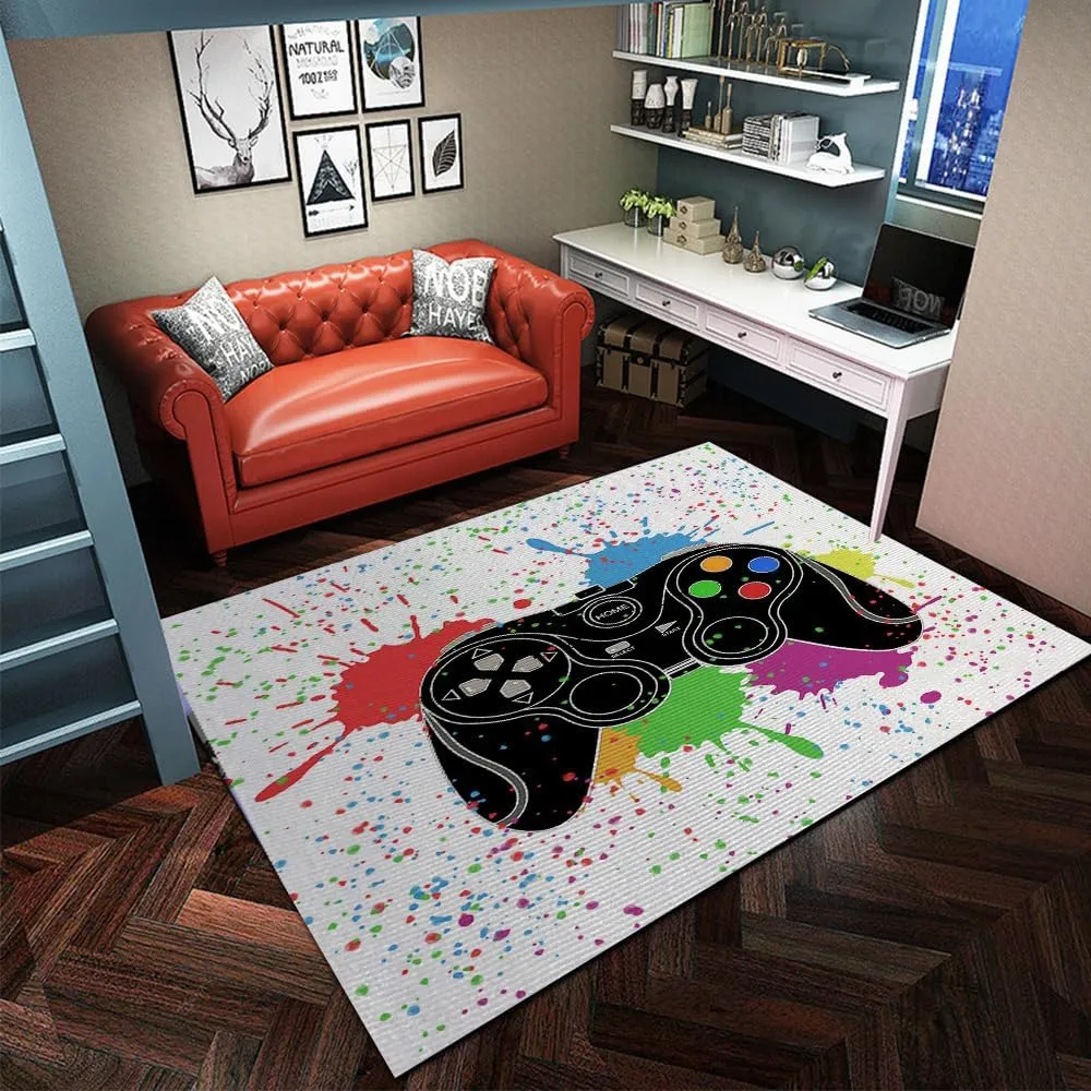 Gaming Rugs Carpet for Kids Teen Boys Room Bedroom, Gamer Room Decor Controller Gamepad Area Rug for Men Teenage, Non Skid Playroom Crystal Polyester Sofa Floor Chair Living Room Mat 59"*39"