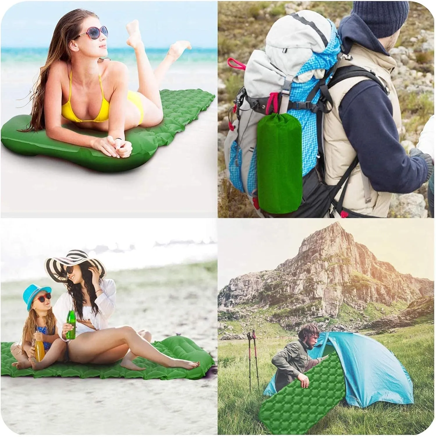 GaRcan Inflatable Sleeping Mattress Camping Mat with Pillow, Inflatable Sleeping Mat Ultralight Inflating Camping Mat, Sleeping Pad with Built-in Air Pump, Ultralight and Small Pack Size (Green S)