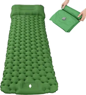 GaRcan Inflatable Sleeping Mattress Camping Mat with Pillow, Inflatable Sleeping Mat Ultralight Inflating Camping Mat, Sleeping Pad with Built-in Air Pump, Ultralight and Small Pack Size (Green S)
