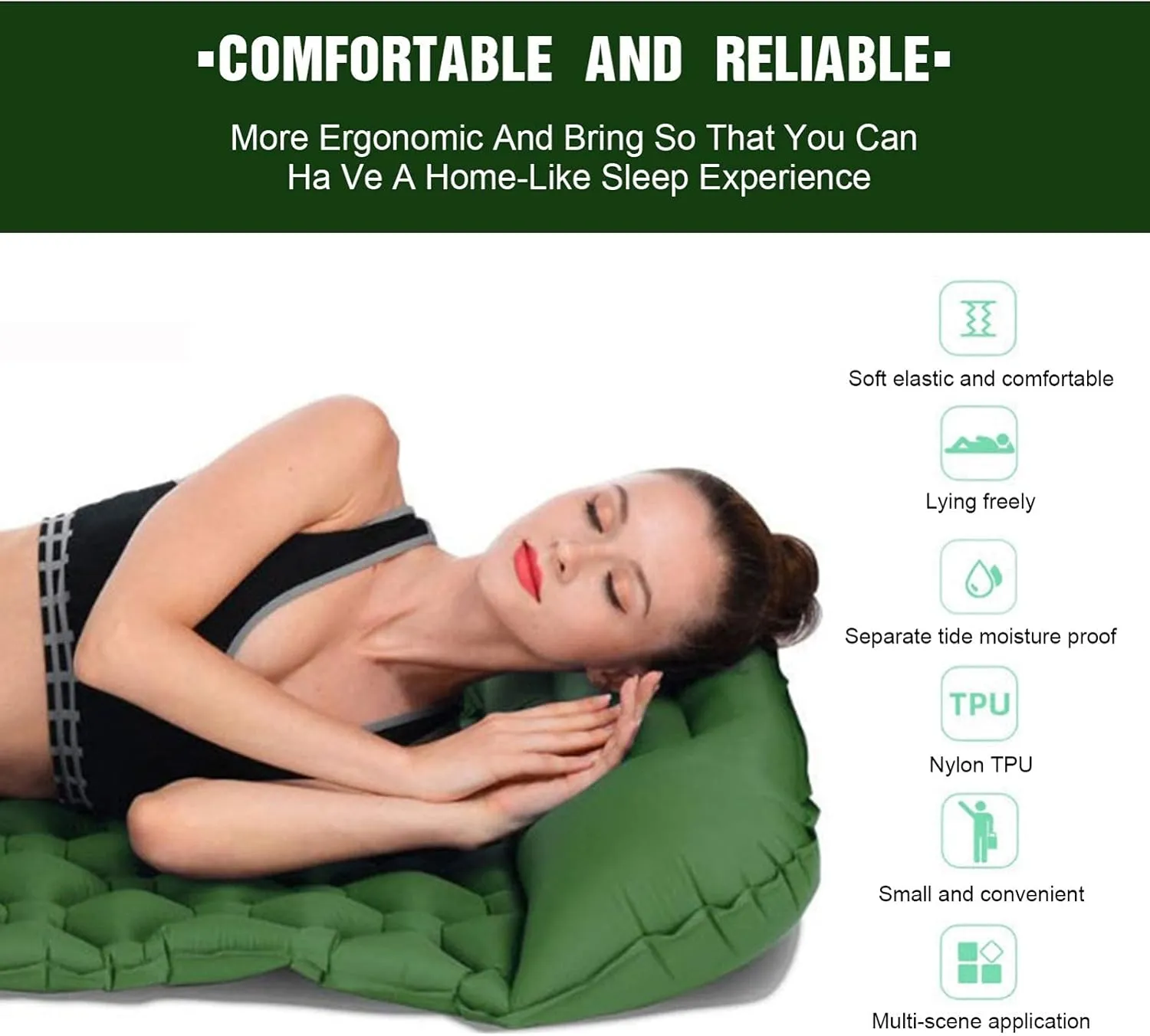 GaRcan Inflatable Sleeping Mattress Camping Mat with Pillow, Inflatable Sleeping Mat Ultralight Inflating Camping Mat, Sleeping Pad with Built-in Air Pump, Ultralight and Small Pack Size (Green S)