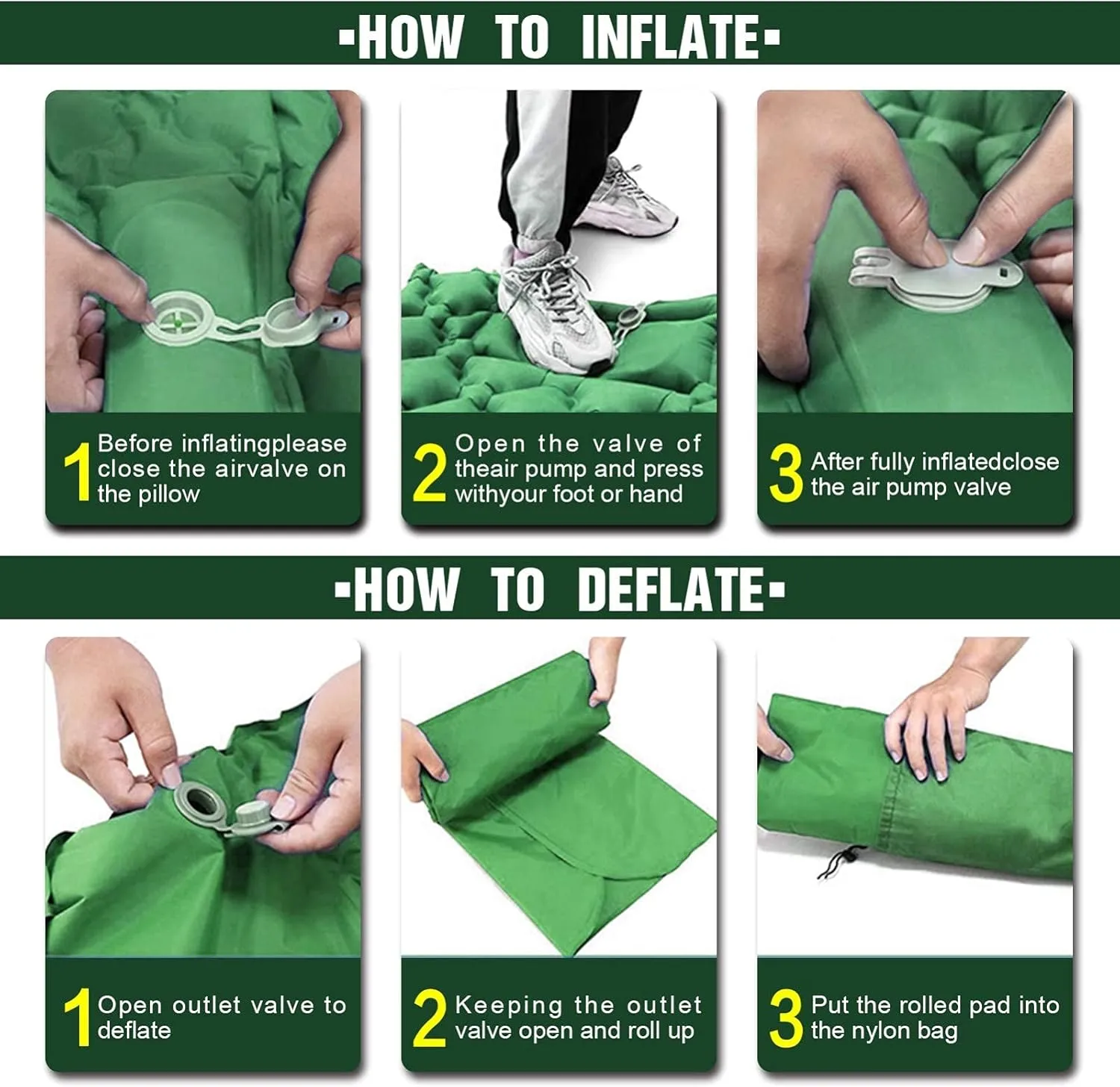 GaRcan Inflatable Sleeping Mattress Camping Mat with Pillow, Inflatable Sleeping Mat Ultralight Inflating Camping Mat, Sleeping Pad with Built-in Air Pump, Ultralight and Small Pack Size (Green S)