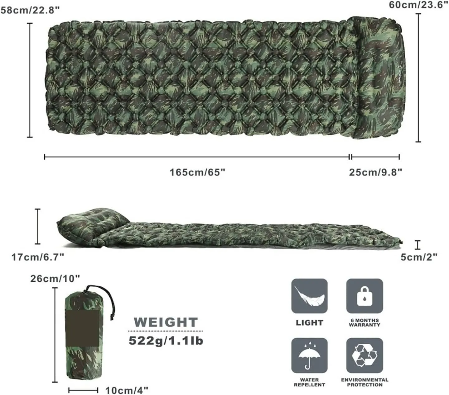 GaRcan Pad Camping Mat Inflatable Sleeping with Pillow Air Mattress Cushion Sleeping Bag Air Sofas Inflatable Sofa (OneSize One Seat)