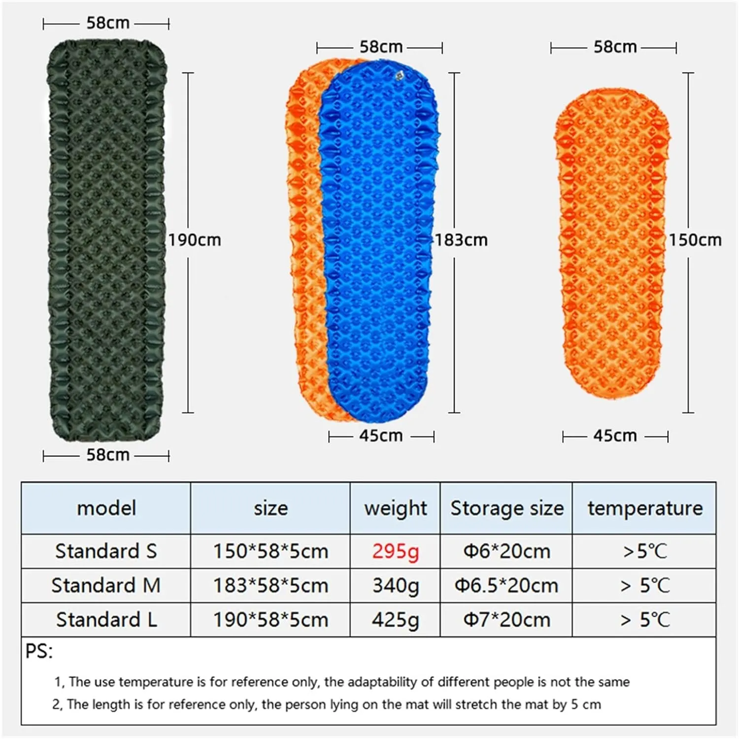 GaRcan Ultralight Inflatable Mattress Hiking Trekking Portable Travel Folding Bed Sleeping Pad Camping Equipment (Size S Orange)