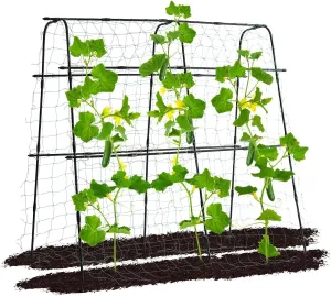 Garden Trellis for Climbing Plants Outdoor, 5.3x5.3ft Cucumber Trellis for Raised Bed, PE-Coated Metal Garden Trellis Climbing Vine Plant Support Vegetables Peas Beans, with Netting, Black