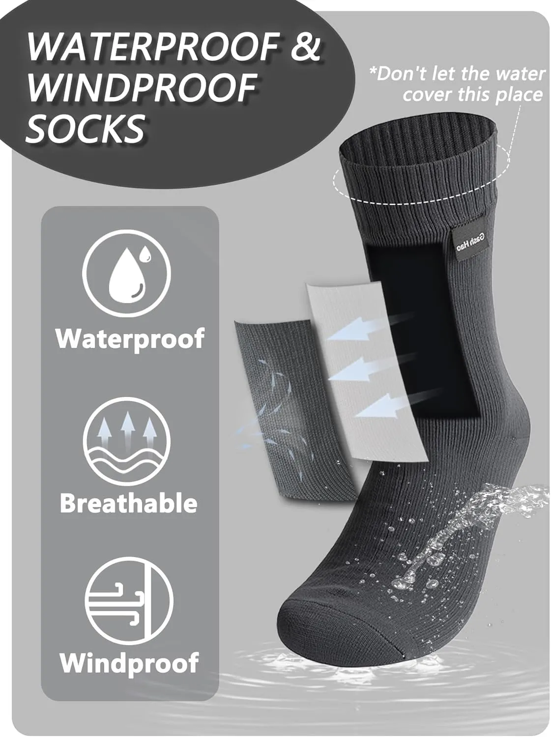 Gash Hao Waterproof Socks Men Women Hiking Crew Socks Suitable For Fishing Wading Outdoor Rainy Sports Wet And Cold Weather