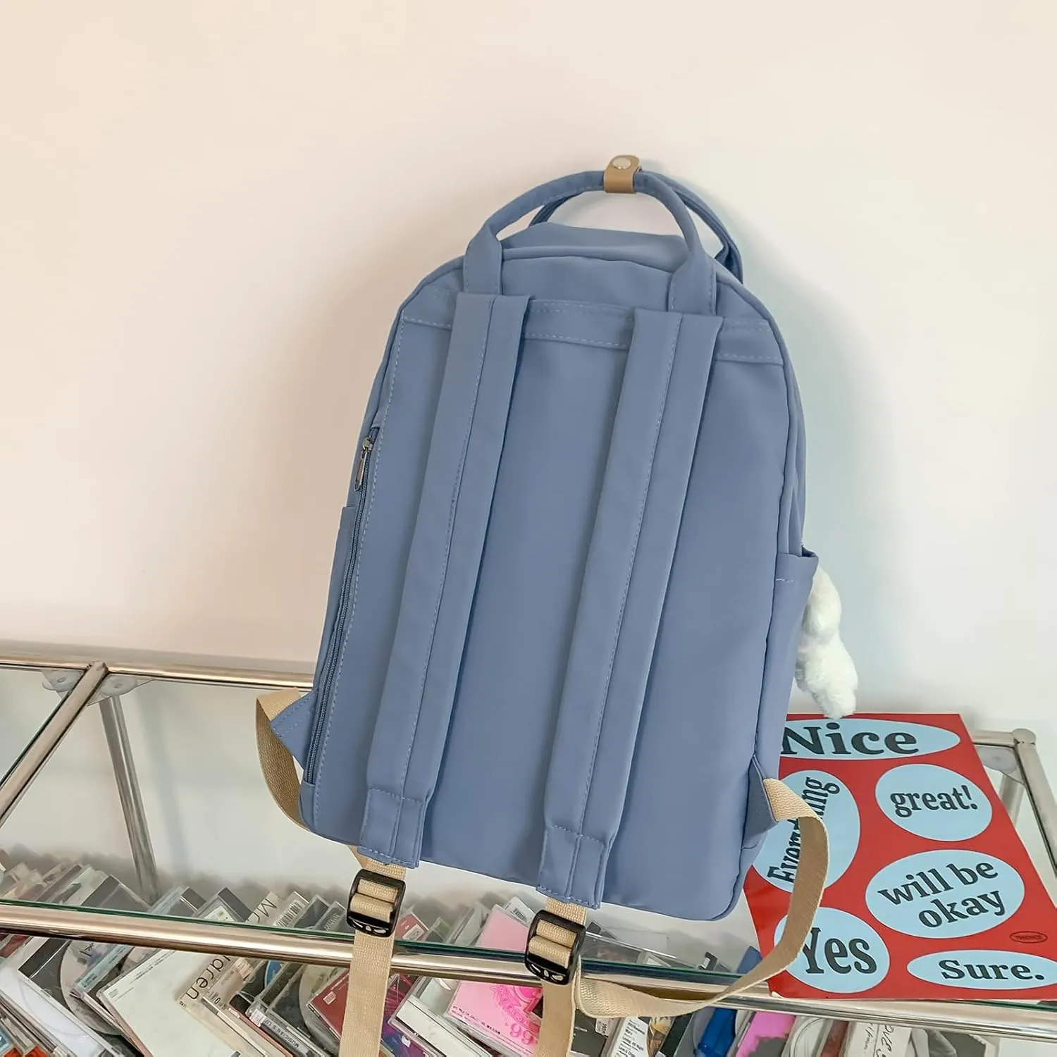 GAXOS Cute Backpack for School Aesthetic Backpack Purse for Women Girls Blue Book Bag Korea Style Bookbag