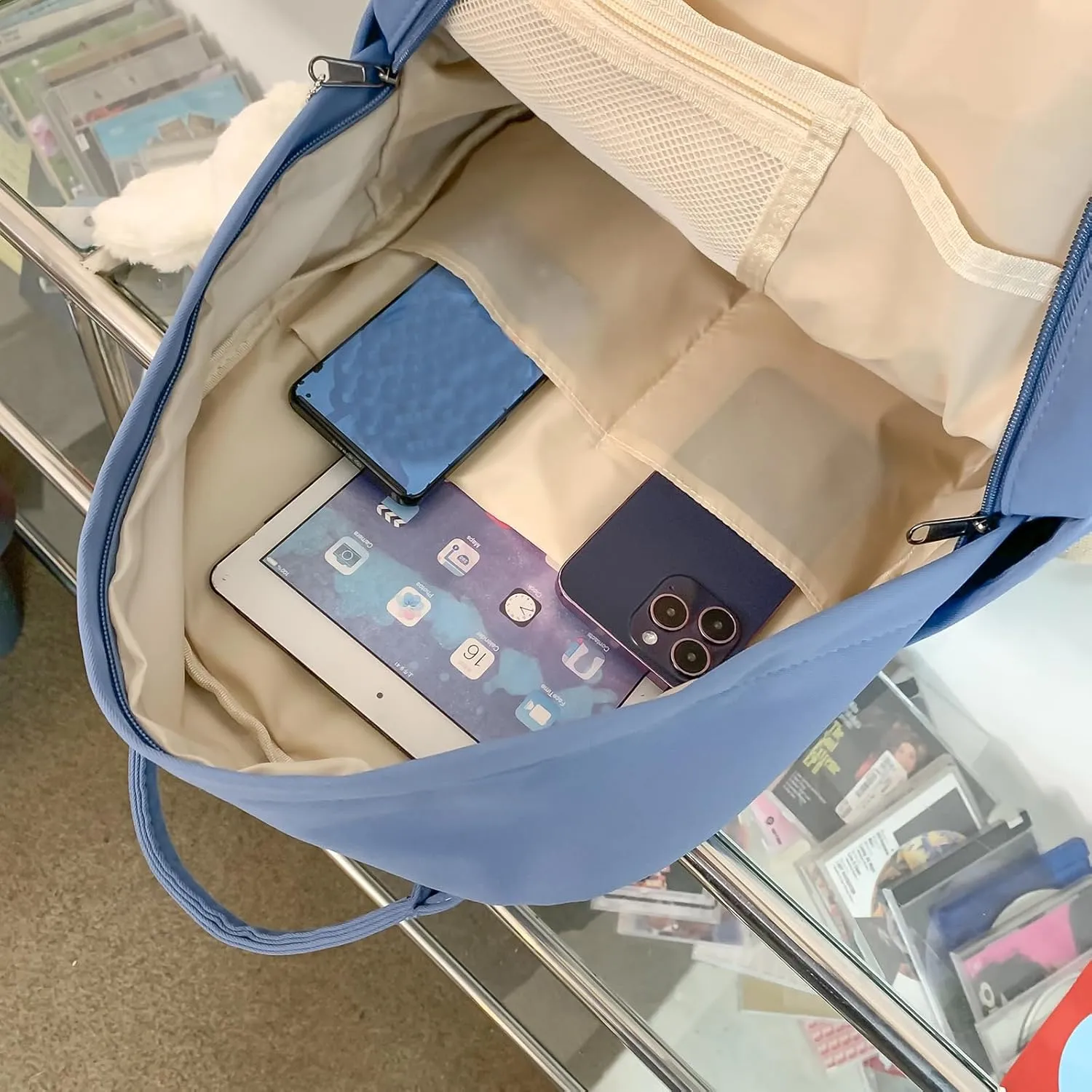 GAXOS Cute Backpack for School Aesthetic Backpack Purse for Women Girls Blue Book Bag Korea Style Bookbag