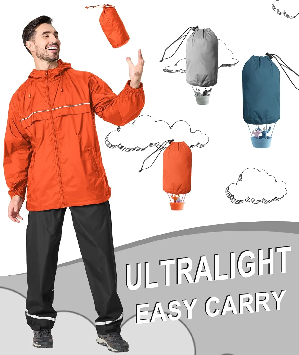GEEK LIGHTING Mens Waterproof Hooded Rain Jacket Lightweight Raincoat for Outdoor Hiking Running Travel