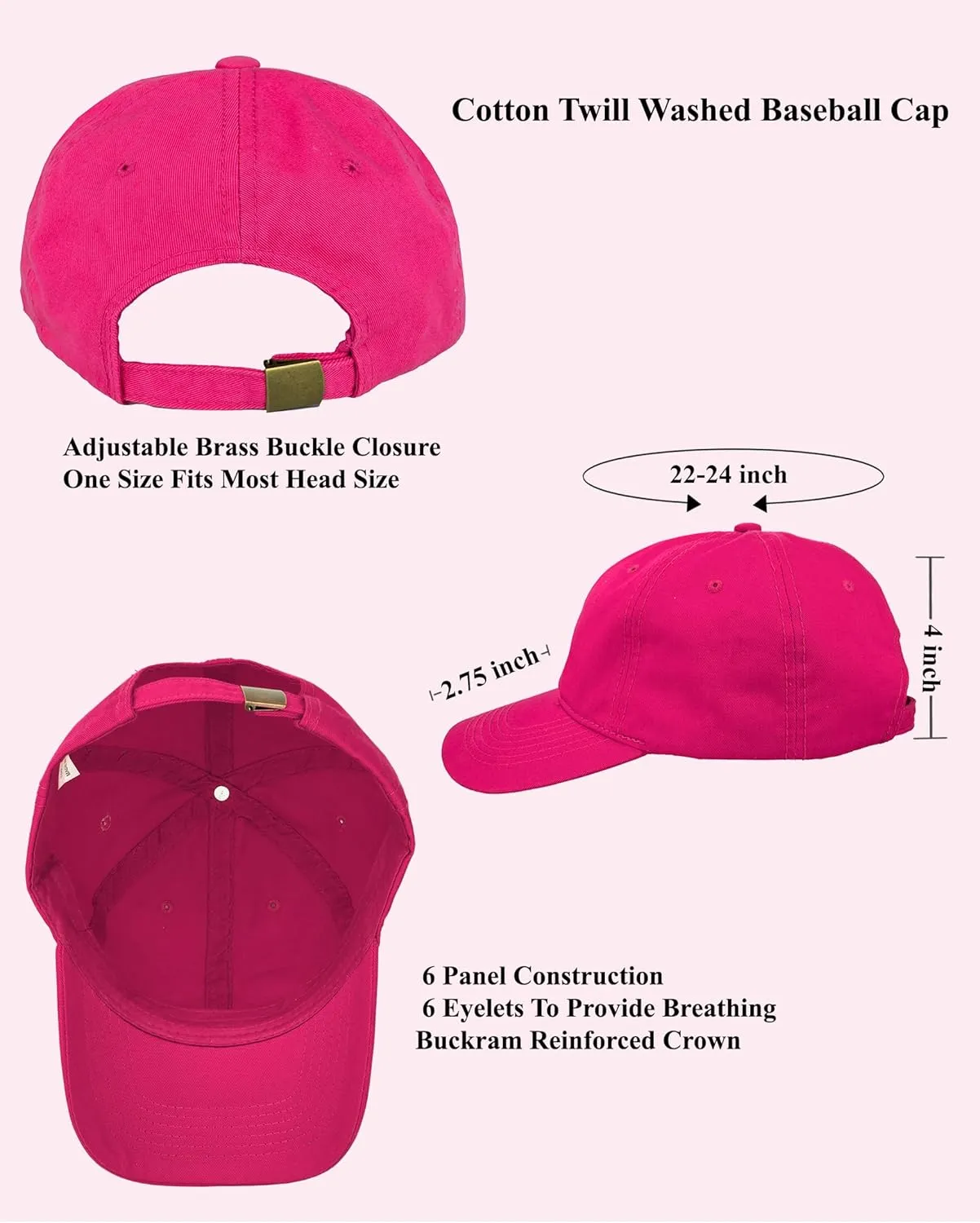 Gelante Cotton Twill Washed Unstructure Baseball Cap - Adjustable Blank Hat for Men Women - Wholesale Bulk Lot of 6 Pack