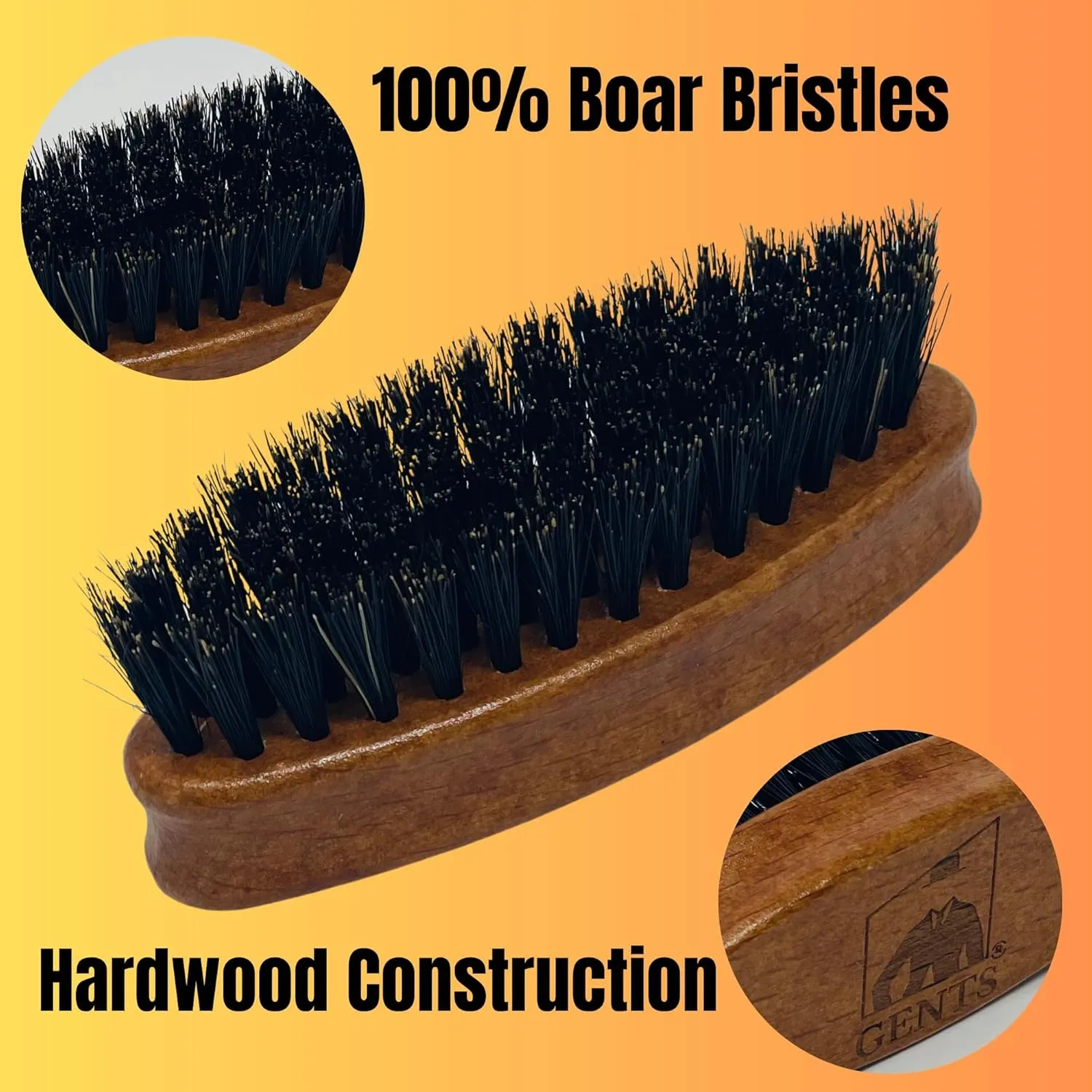 Gents Wood Small Travel Beard Brush - Natural Boar Bristles with Wooden Grooved Handle Mini Size Portable (Small, 3, Count)
