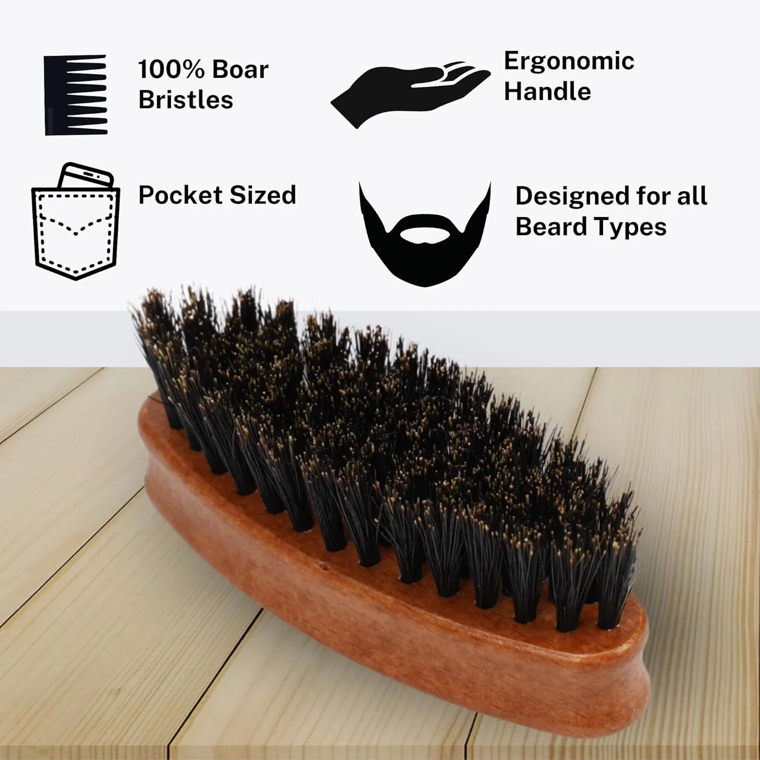 Gents Wood Small Travel Beard Brush - Natural Boar Bristles with Wooden Grooved Handle Mini Size Portable (Small, 3, Count)