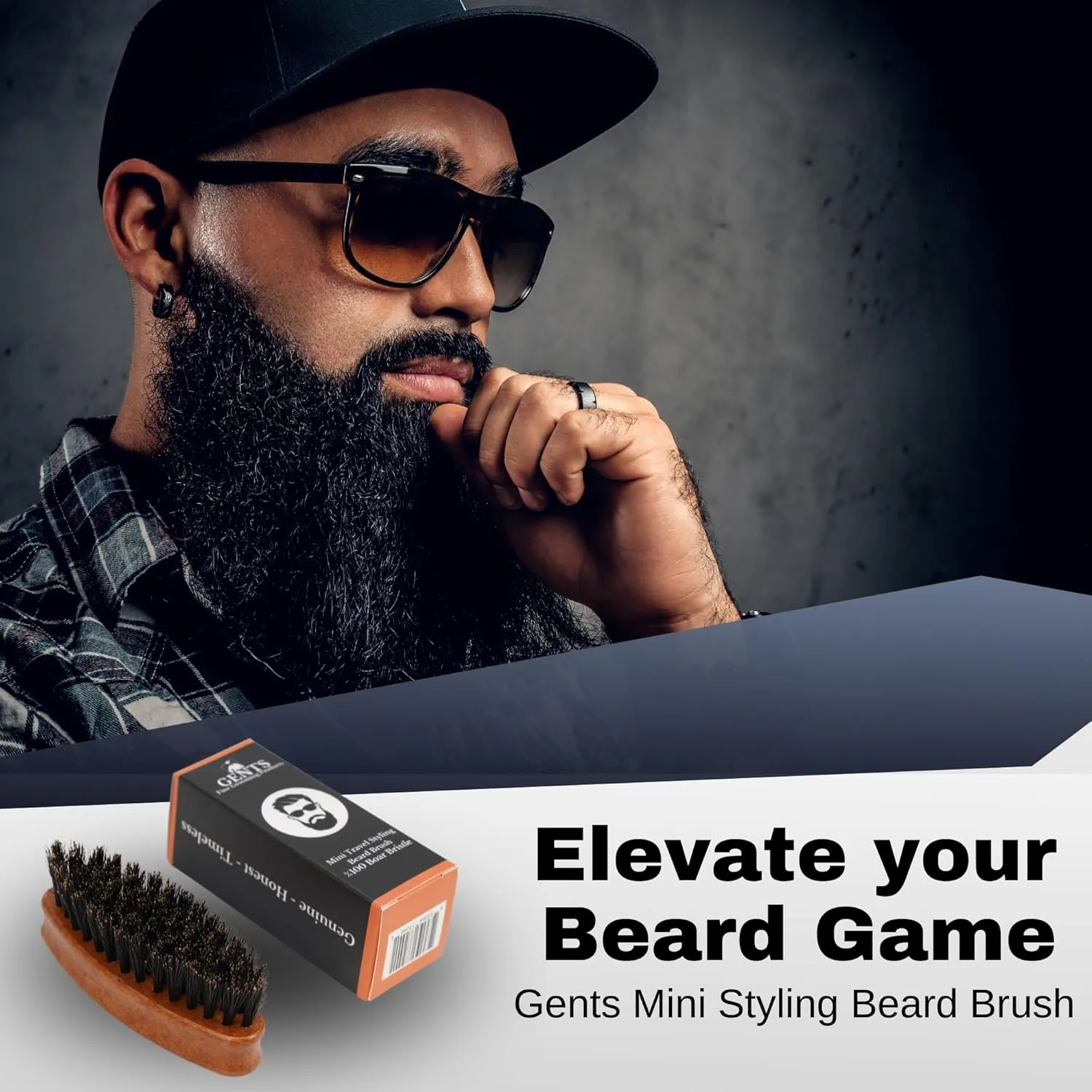 Gents Wood Small Travel Beard Brush - Natural Boar Bristles with Wooden Grooved Handle Mini Size Portable (Small, 3, Count)