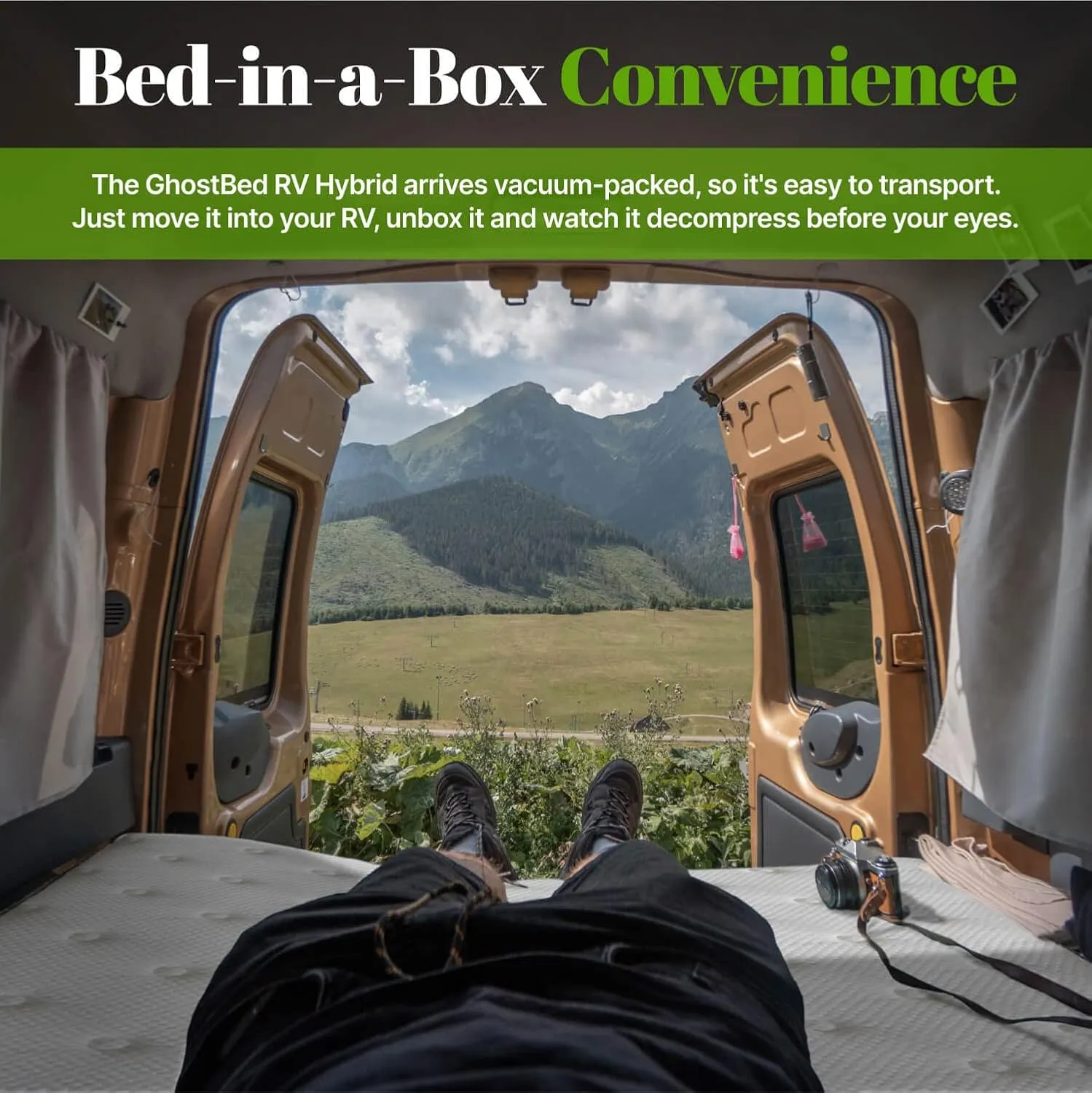 GhostBed 10 Inch Short Queen RV Mattress, Camper Mattress with Memory Foam and Hybrid Coils - Low Profile, Medium Feel, Made in The USA, Short Queen