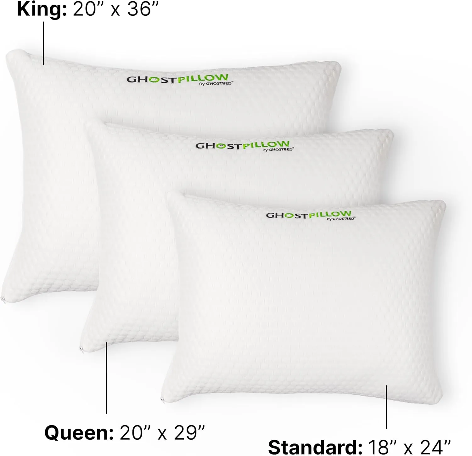 GhostBed Shredded Memory Foam Pillow with Adjustable Gel Memory Foam and Cooling Breathable Cover - King Size Shredded Memory Foam Pillows CertiPUR-US Certified 2-Pack