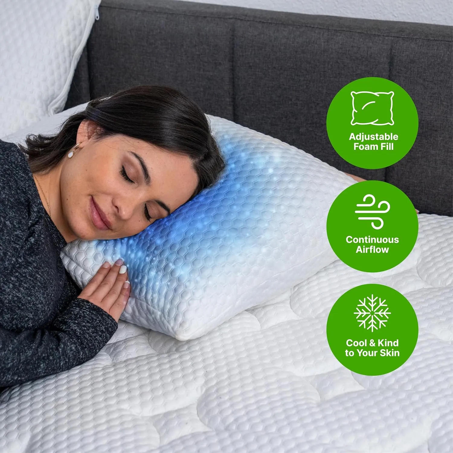 GhostBed Shredded Memory Foam Pillow with Adjustable Gel Memory Foam and Cooling Breathable Cover - King Size Shredded Memory Foam Pillows CertiPUR-US Certified 2-Pack