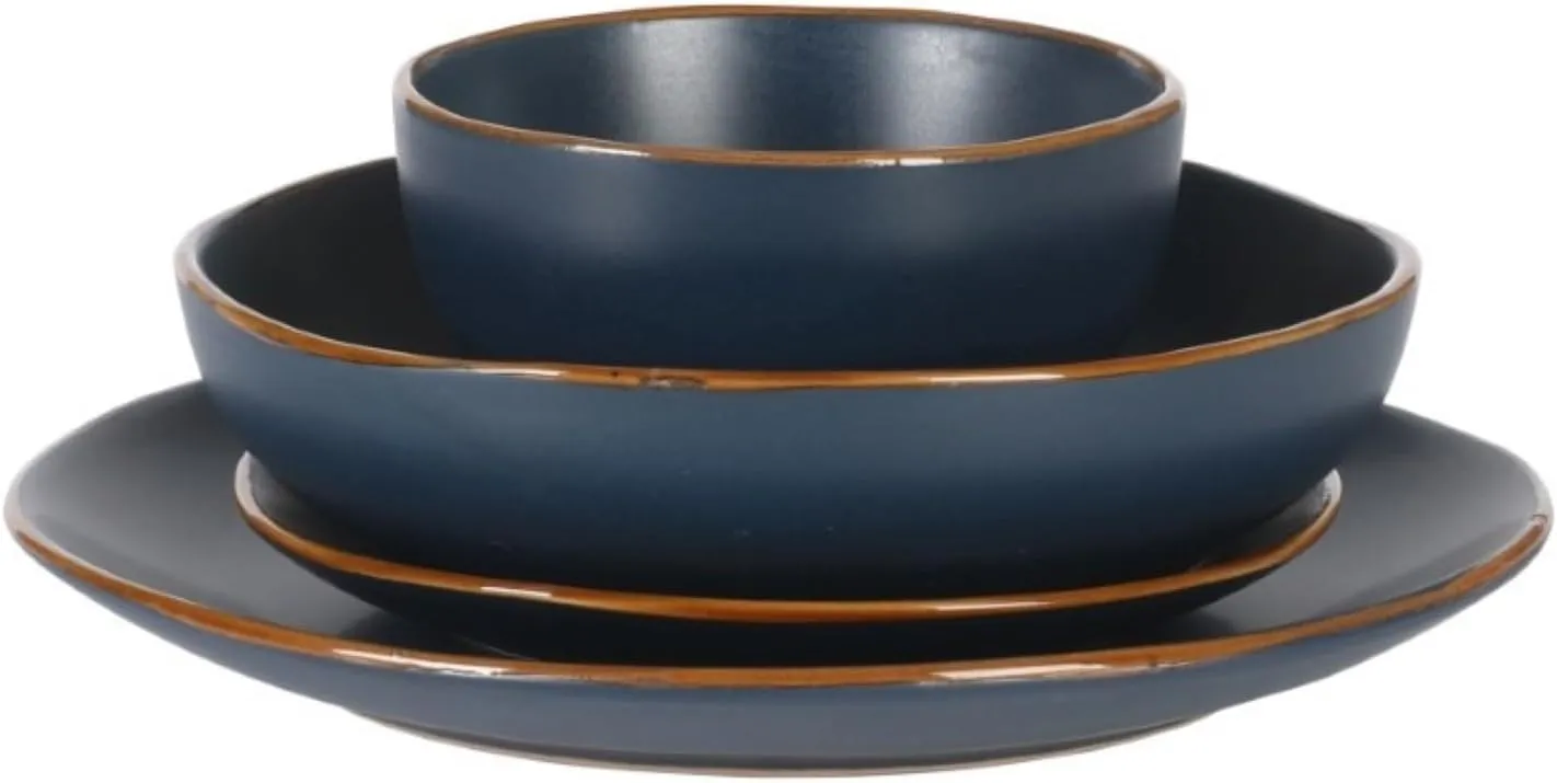 Gibson Home Hazeltine 16 Piece Plates and Bowls Dishes Stoneware Ceramic Dinnerware Set - Navy Blue