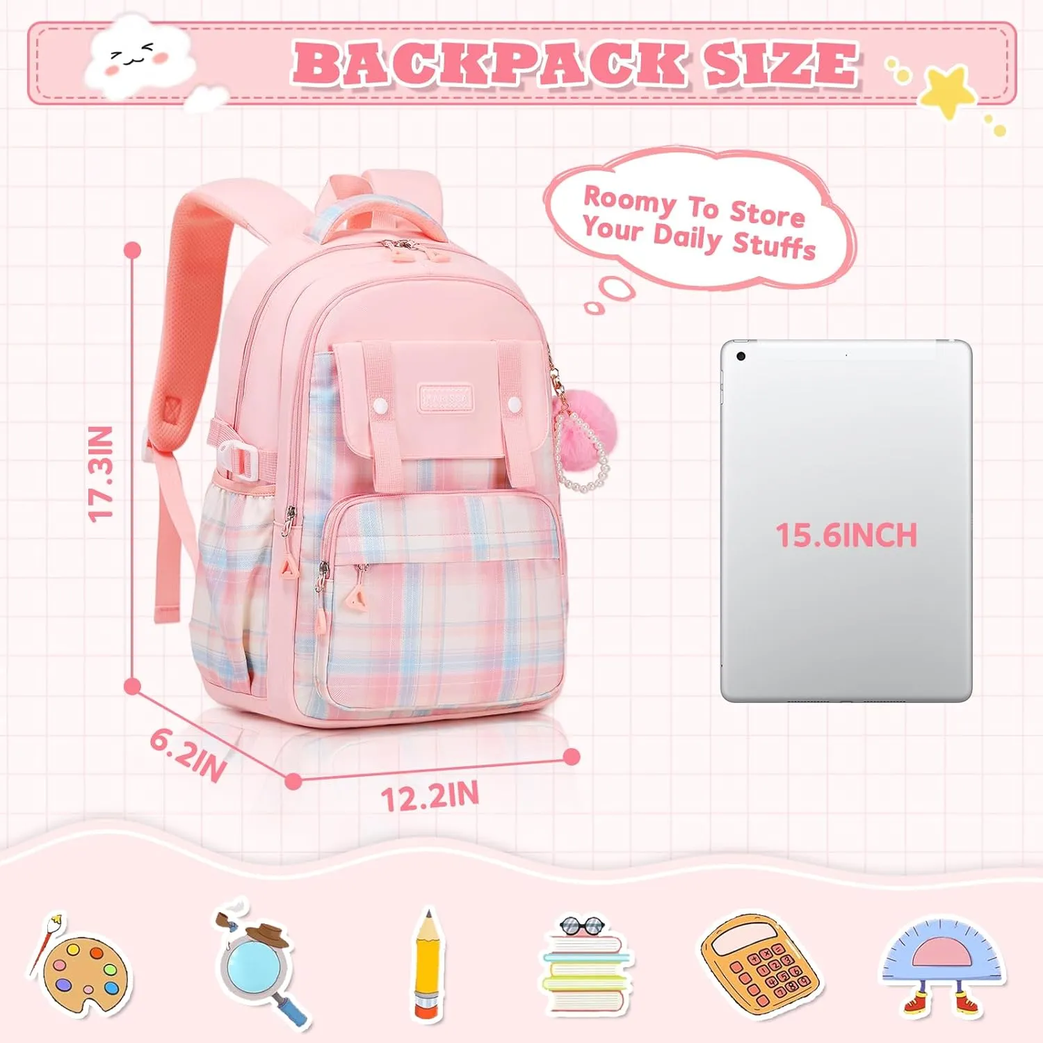 Girls Backpack, Ideal School Backpack for Girls from Elementary to Teen Years, Kawaii Bookbag Cute Large Capacity