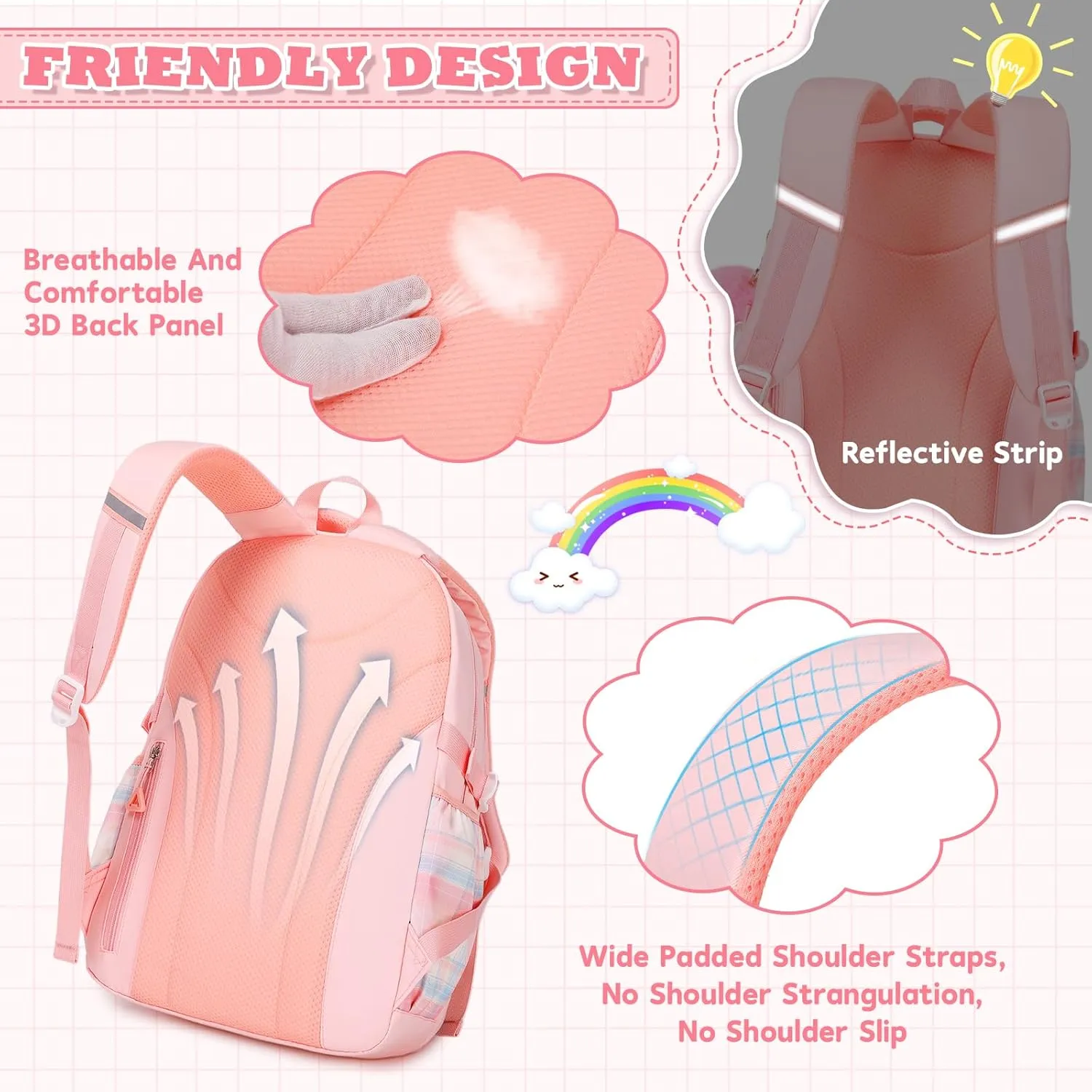 Girls Backpack, Ideal School Backpack for Girls from Elementary to Teen Years, Kawaii Bookbag Cute Large Capacity
