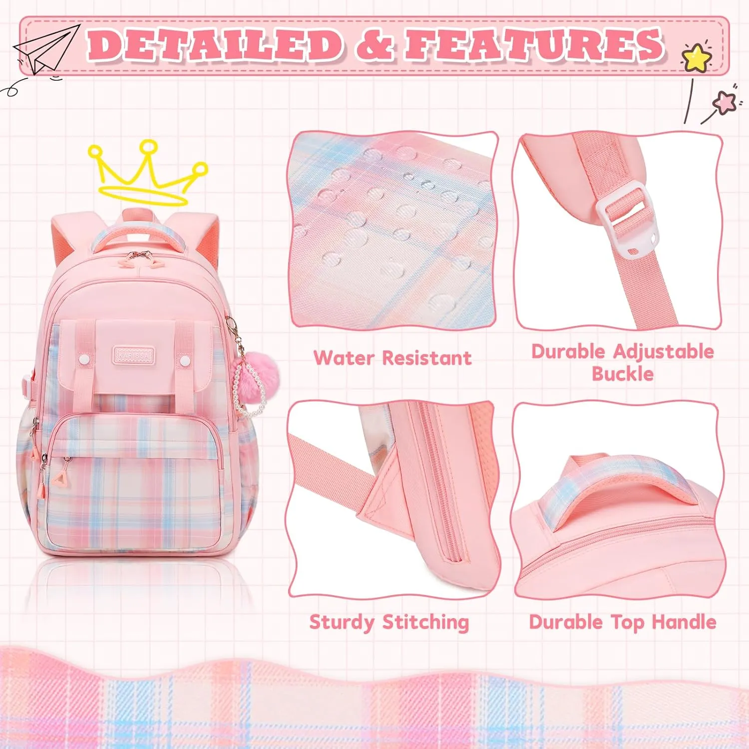 Girls Backpack, Ideal School Backpack for Girls from Elementary to Teen Years, Kawaii Bookbag Cute Large Capacity