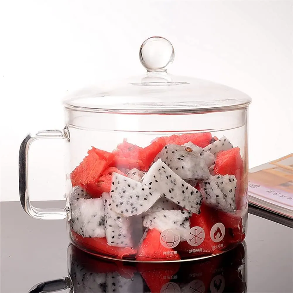 Glass Cooking Pot - 1.5L/50oz Clear Glass Cooking Pot, Glass Saucepan, Simmer Pot With Lid, Easy Grip Handles, Made from Oven, Microwave, Safe for Pasta Noodle, Soup, Milk, Tea