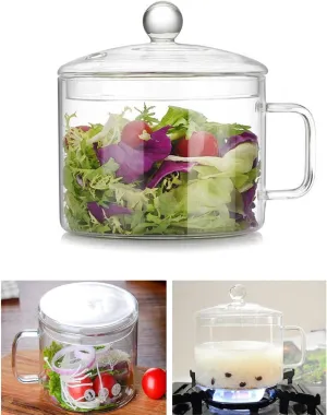 Glass Cooking Pot - 1.5L/50oz Clear Glass Cooking Pot, Glass Saucepan, Simmer Pot With Lid, Easy Grip Handles, Made from Oven, Microwave, Safe for Pasta Noodle, Soup, Milk, Tea