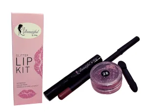 Glitter Lip Kit, Glossy Waterproof Lipstick, Smudge Proof Lip Gloss, Amazing Red Lip Stick