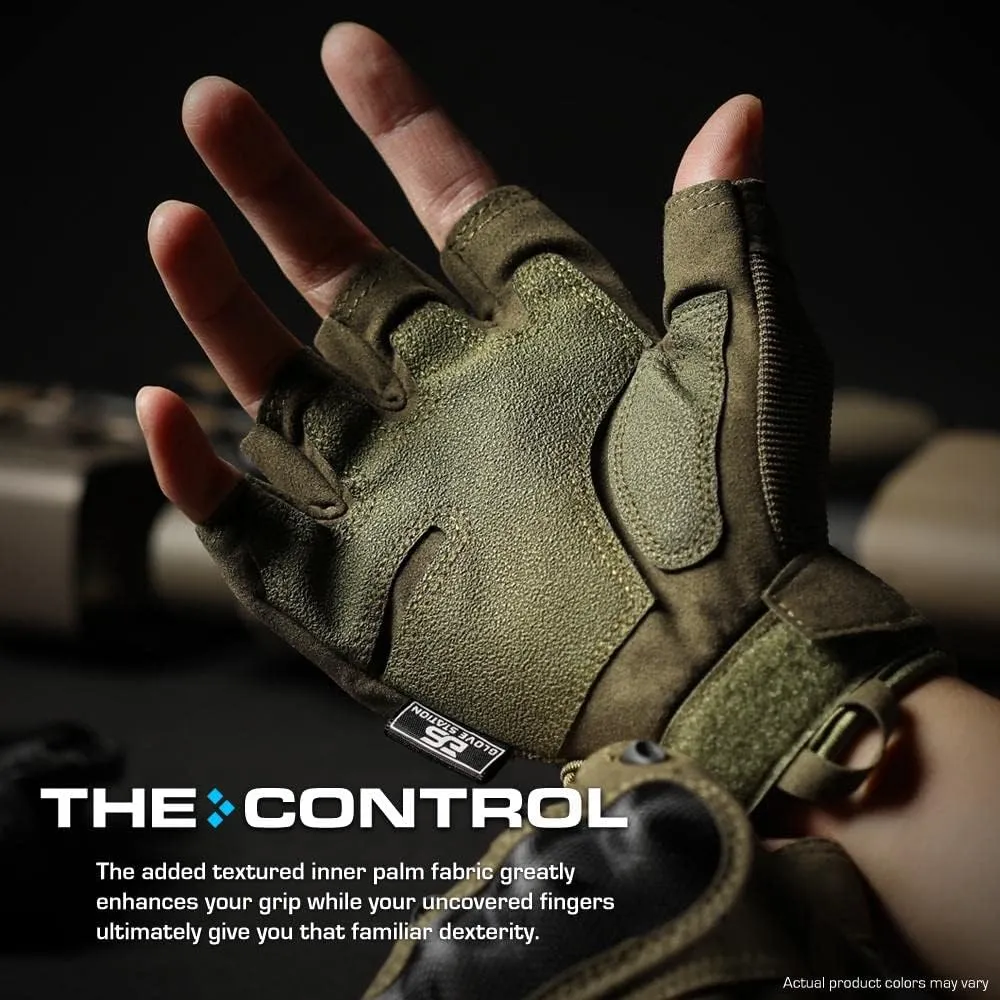 Glove Station- Fingerless Knuckle Tactical Gloves for Men - Motorcycle Gloves for Tactical Shooting, Airsoft, Hunting, Police Work and Hiking