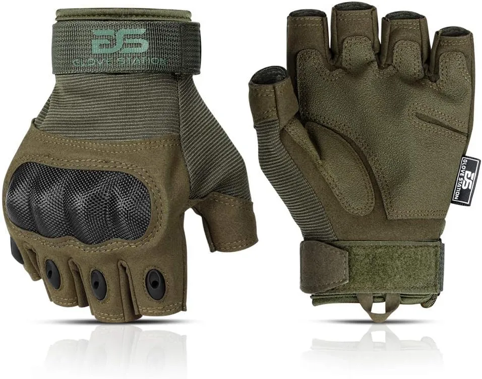 Glove Station- Fingerless Knuckle Tactical Gloves for Men - Motorcycle Gloves for Tactical Shooting, Airsoft, Hunting, Police Work and Hiking