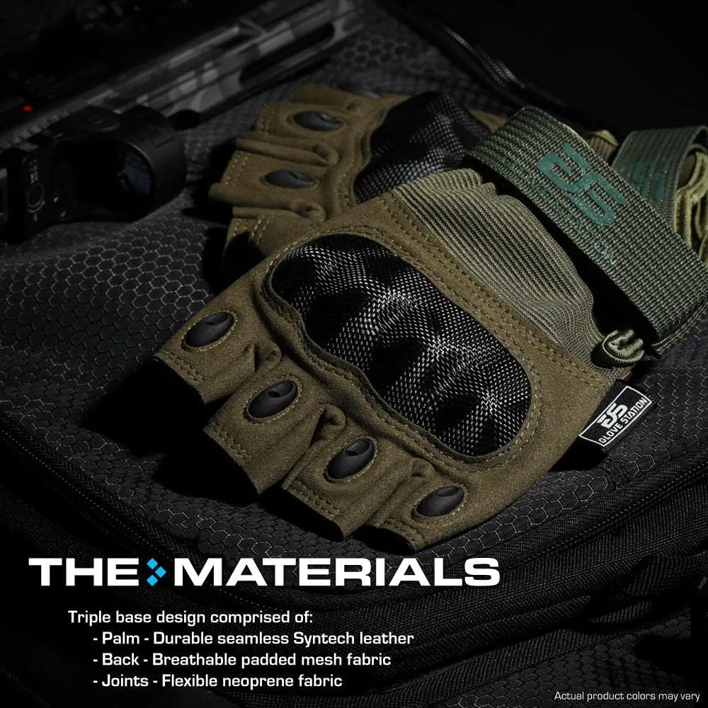 Glove Station- Fingerless Knuckle Tactical Gloves for Men - Motorcycle Gloves for Tactical Shooting, Airsoft, Hunting, Police Work and Hiking