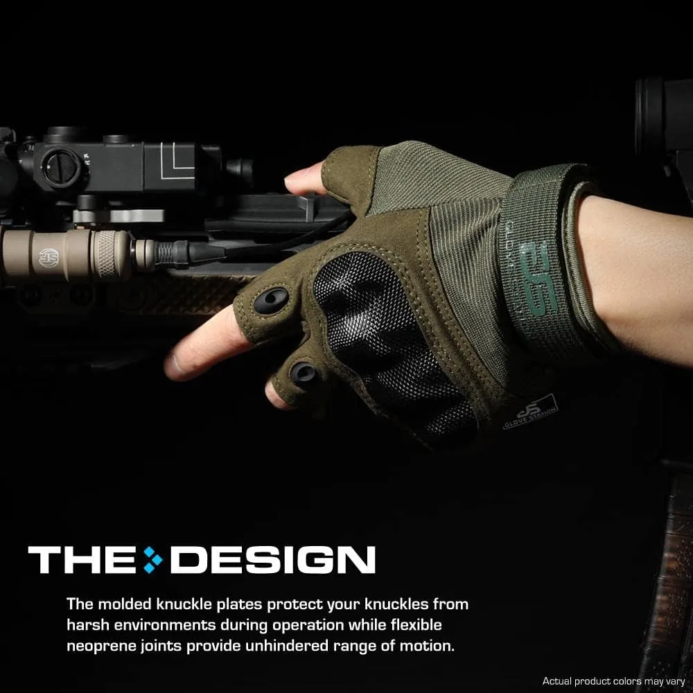 Glove Station- Fingerless Knuckle Tactical Gloves for Men - Motorcycle Gloves for Tactical Shooting, Airsoft, Hunting, Police Work and Hiking