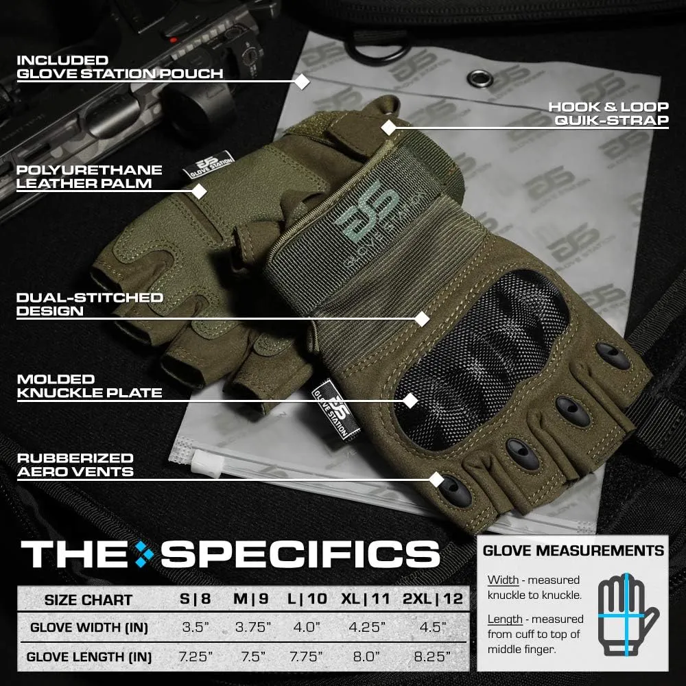 Glove Station The Combat - Fingerless Knuckle Tactical Gloves for Men - Motorcycle Gloves for Tactical Shooting, Airsoft, Hunting, Police Work and Hiking