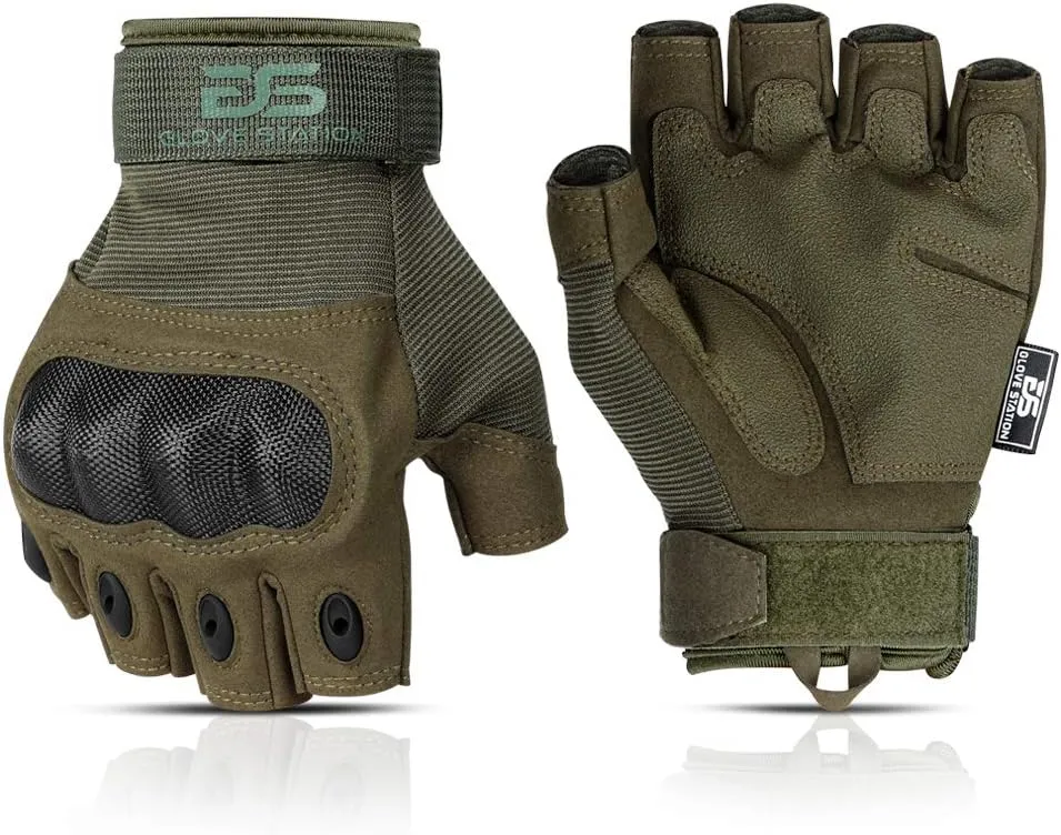 Glove Station The Combat - Fingerless Knuckle Tactical Gloves for Men - Motorcycle Gloves for Tactical Shooting, Airsoft, Hunting, Police Work and Hiking