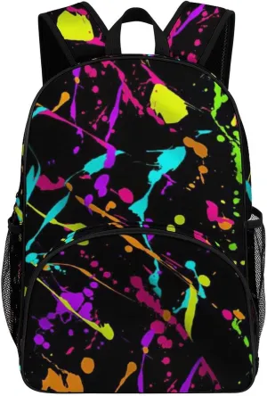 Glow In Dark Splatter Neon 2 Backpack for Worker Teacher Business Hiking Travel Bag Shoulders Bag