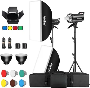 Godox SK400II 400W Studio Strobe Flash 2Pack Kit 2.4G Wireless X System Bowens Mount 5600±200K with Standard Reflector,BD-04,Softbox,Light Stand,for Photography