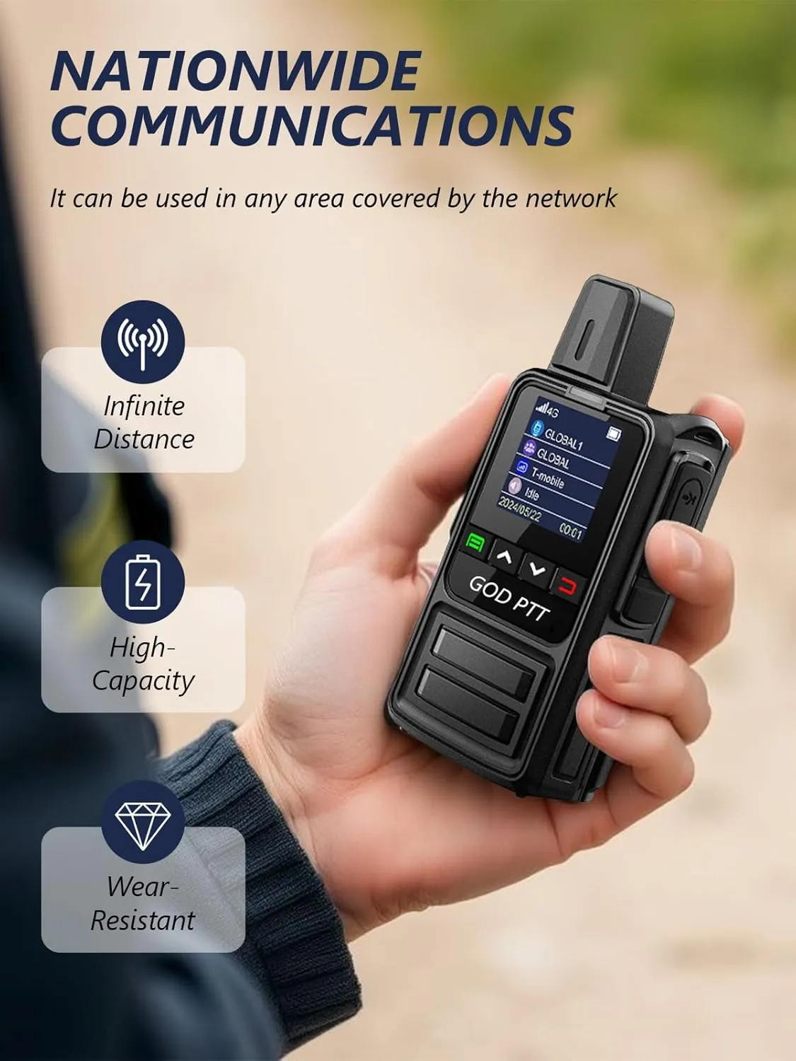 GODPTT Global Walkie Talkie, Nationwide Unlimited Range Long-Distance 4G PTT PoC Two-Way Radio, Mini Portable,1-Year Free Data, No Platform Fee (4-Pack K360 with SIM)